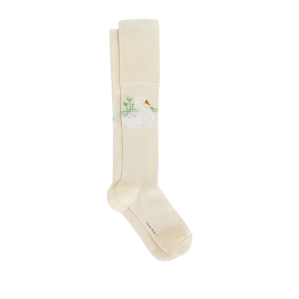 Simone Rocha Calf-length Socks With Swan Design In Neutral