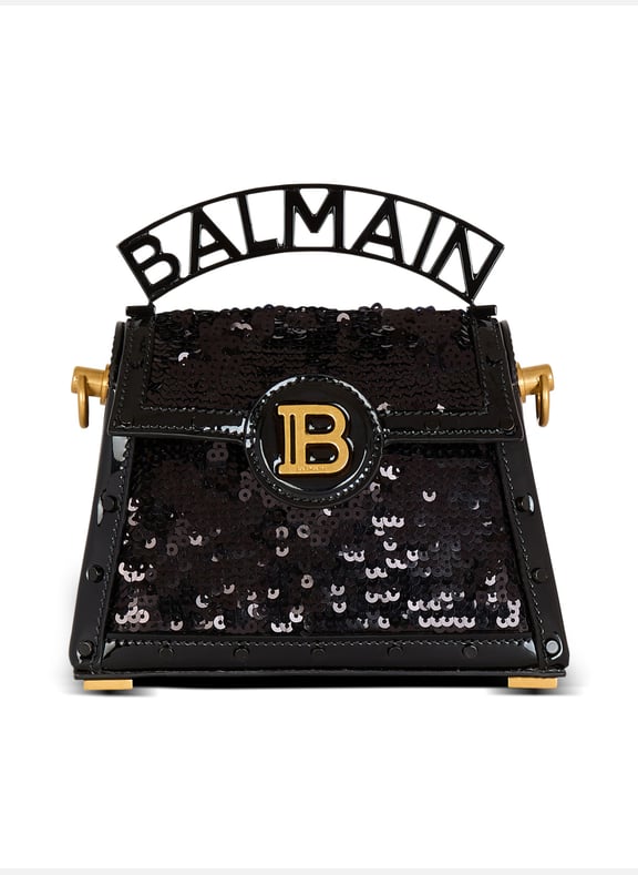 Sac b-buzz dynasty small en cuir verni et sequins Noir by BALMAIN BALMAIN Sac b-buzz dynasty small en cuir verni et sequins Noir