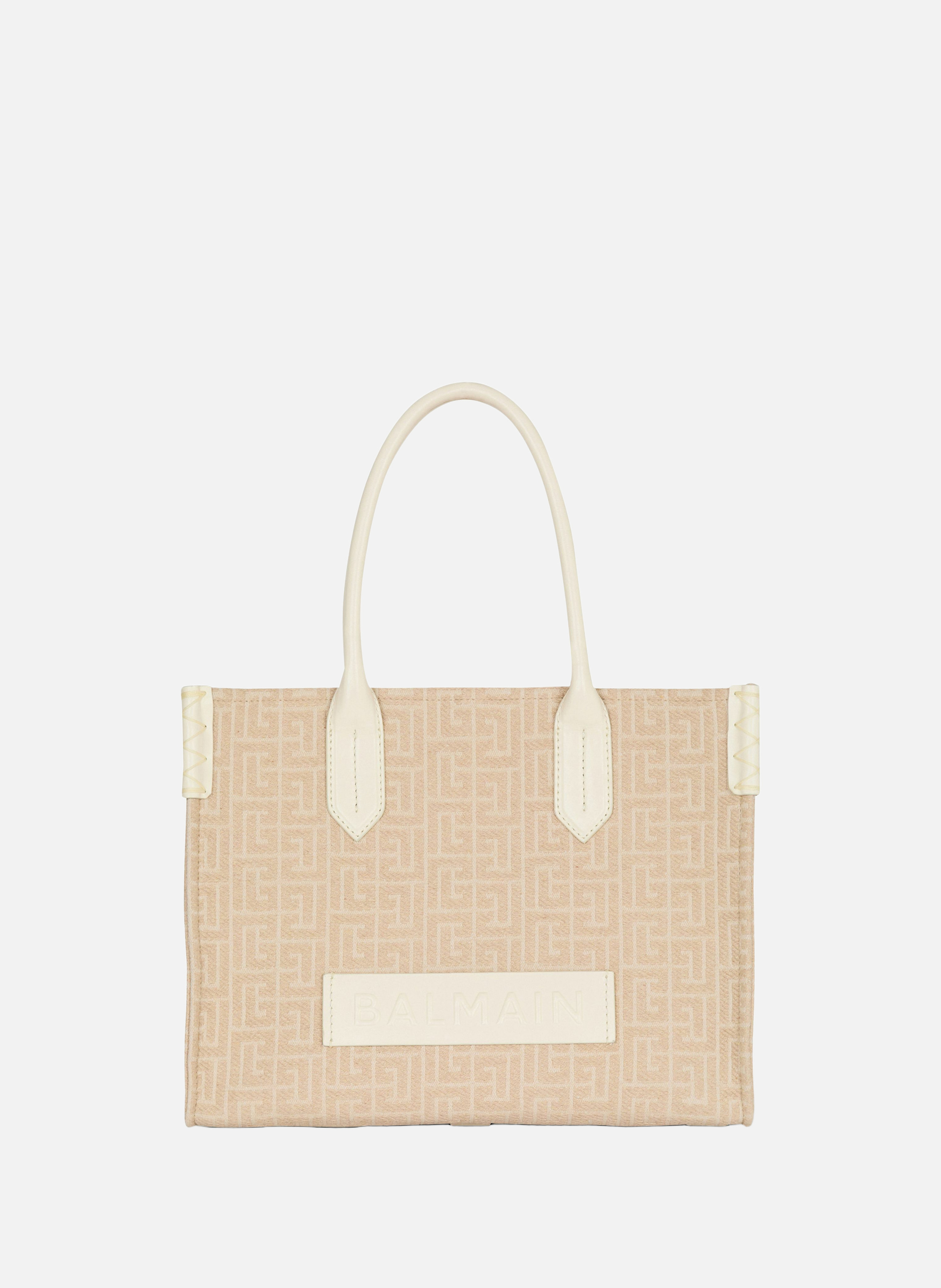 Sac cabas b-army 36 en toile jacquard monogrammée et cuir BALMAIN Beige