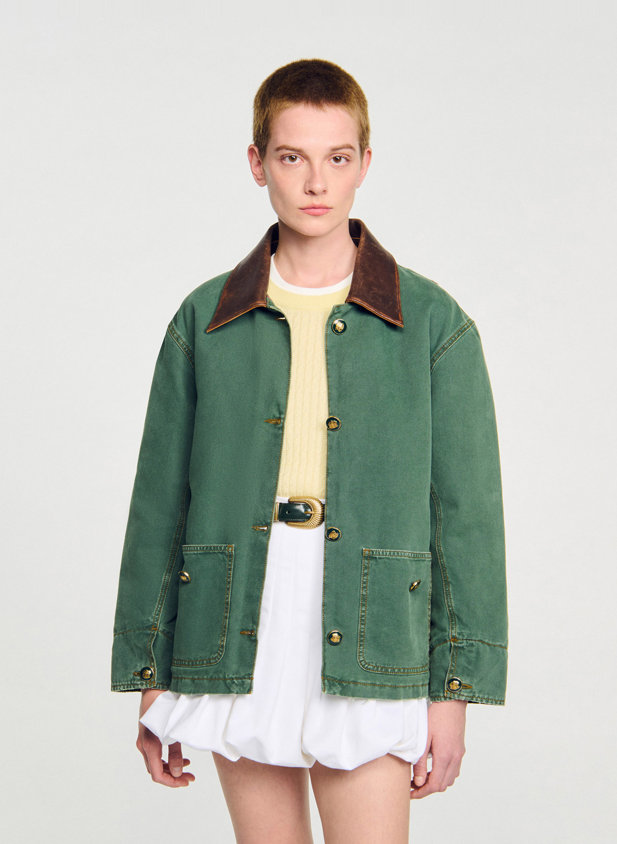 Veste droite en coton SANDRO Vert