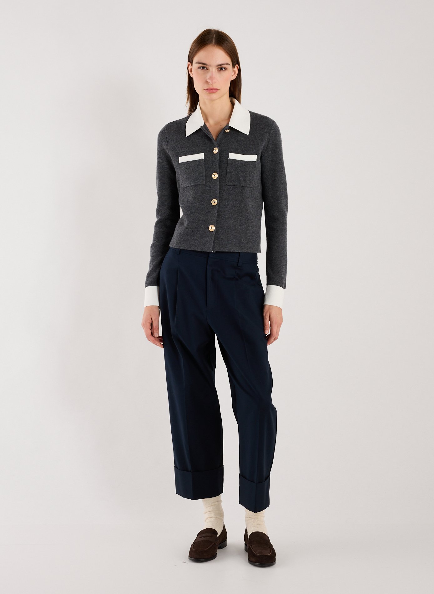 Mixed wool cardigan SELF PORTRAIT Grey