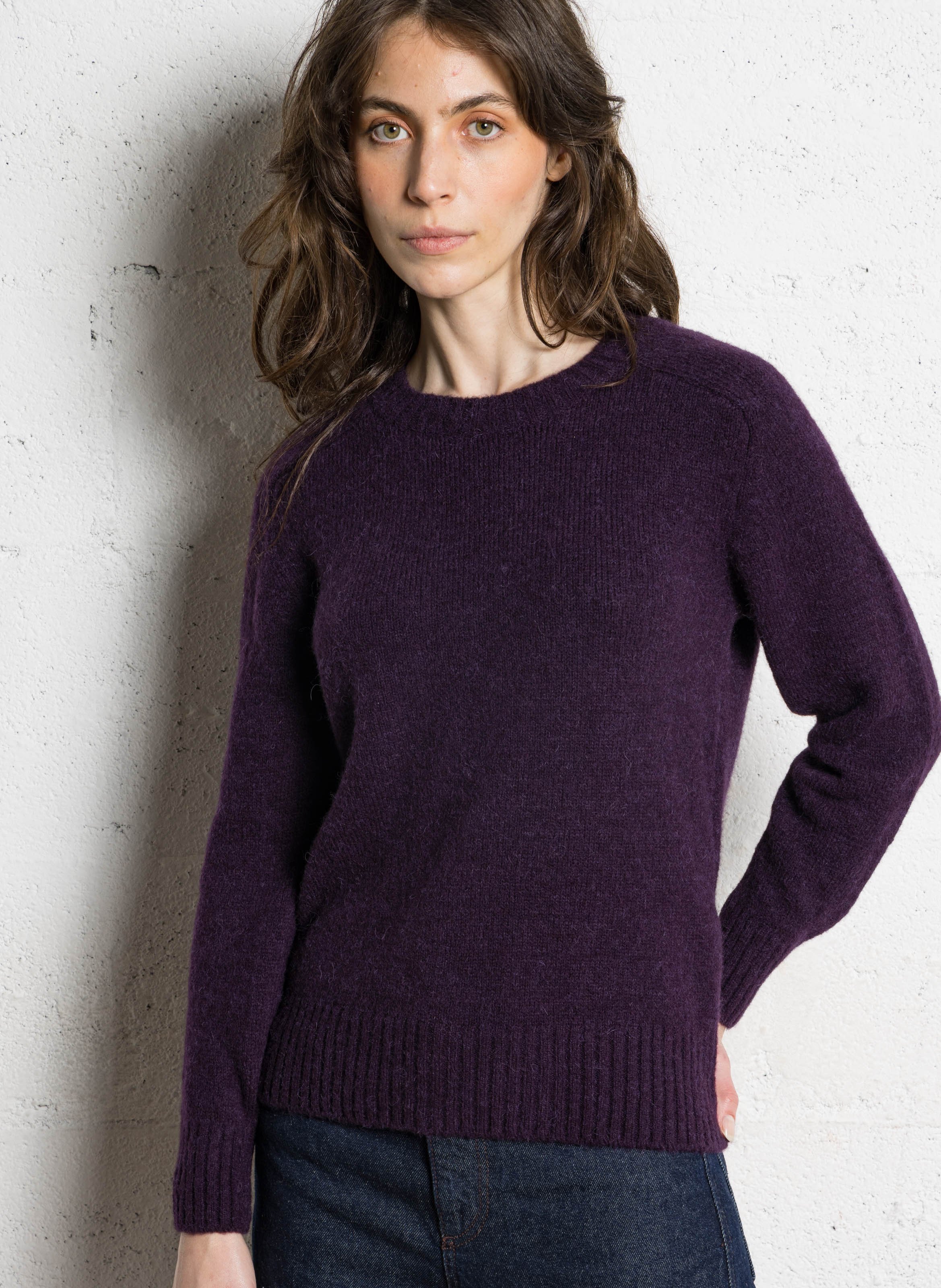 SOEUR Pull col rond droit en maille tricotée envie Violet