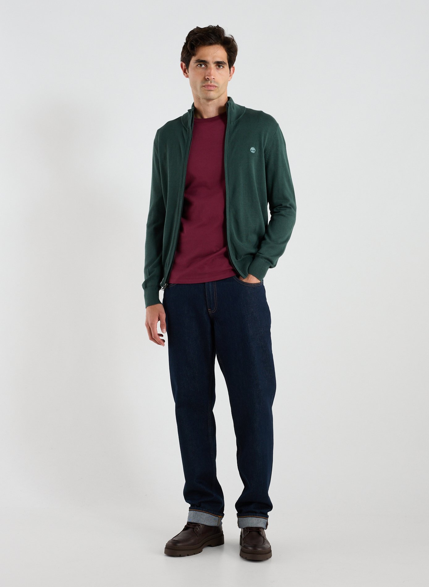 Cotton zip-up cardigan TIMBERLAND Green