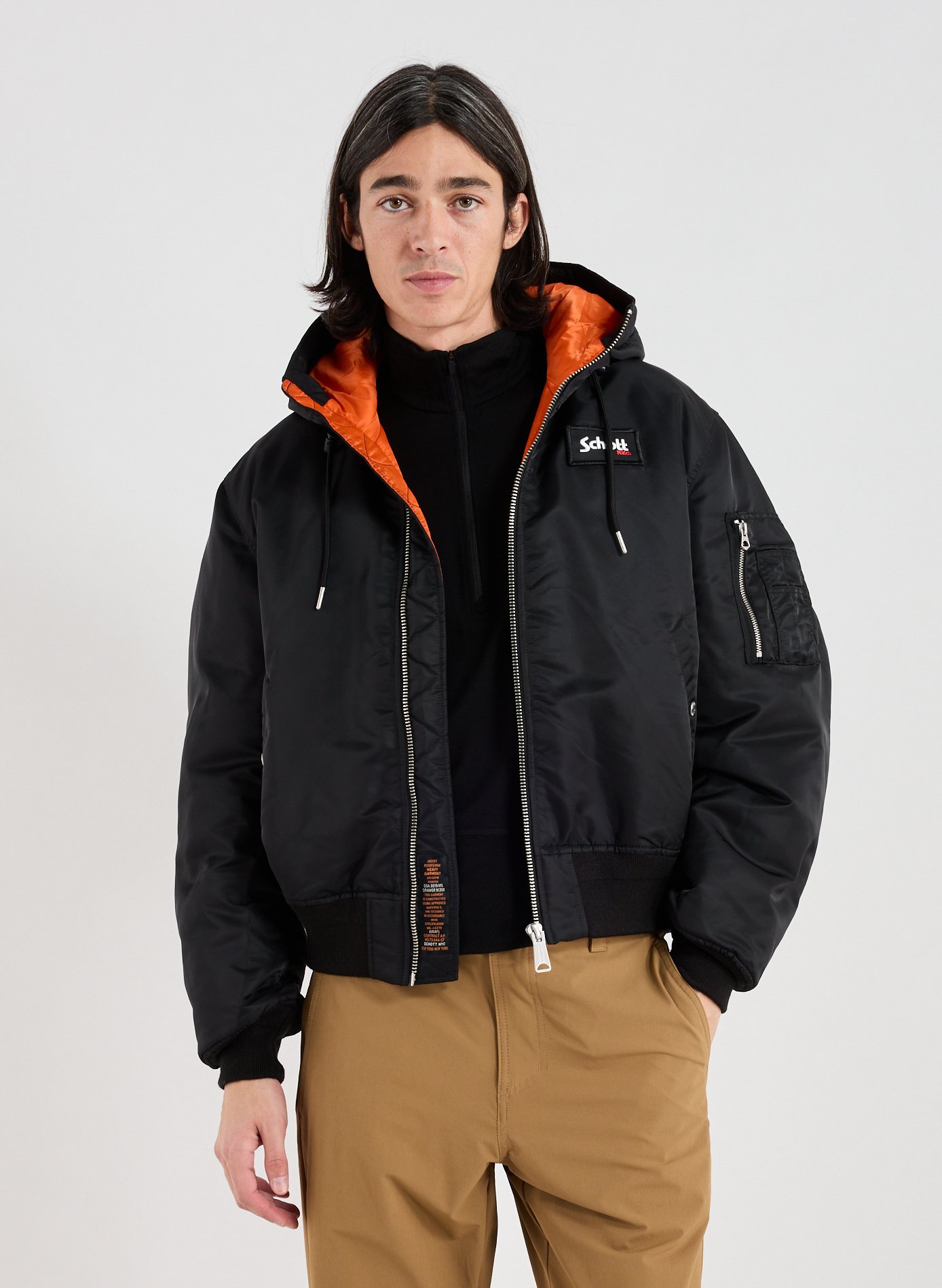 SCHOTT Hooded jacket with built-in backpack Black
