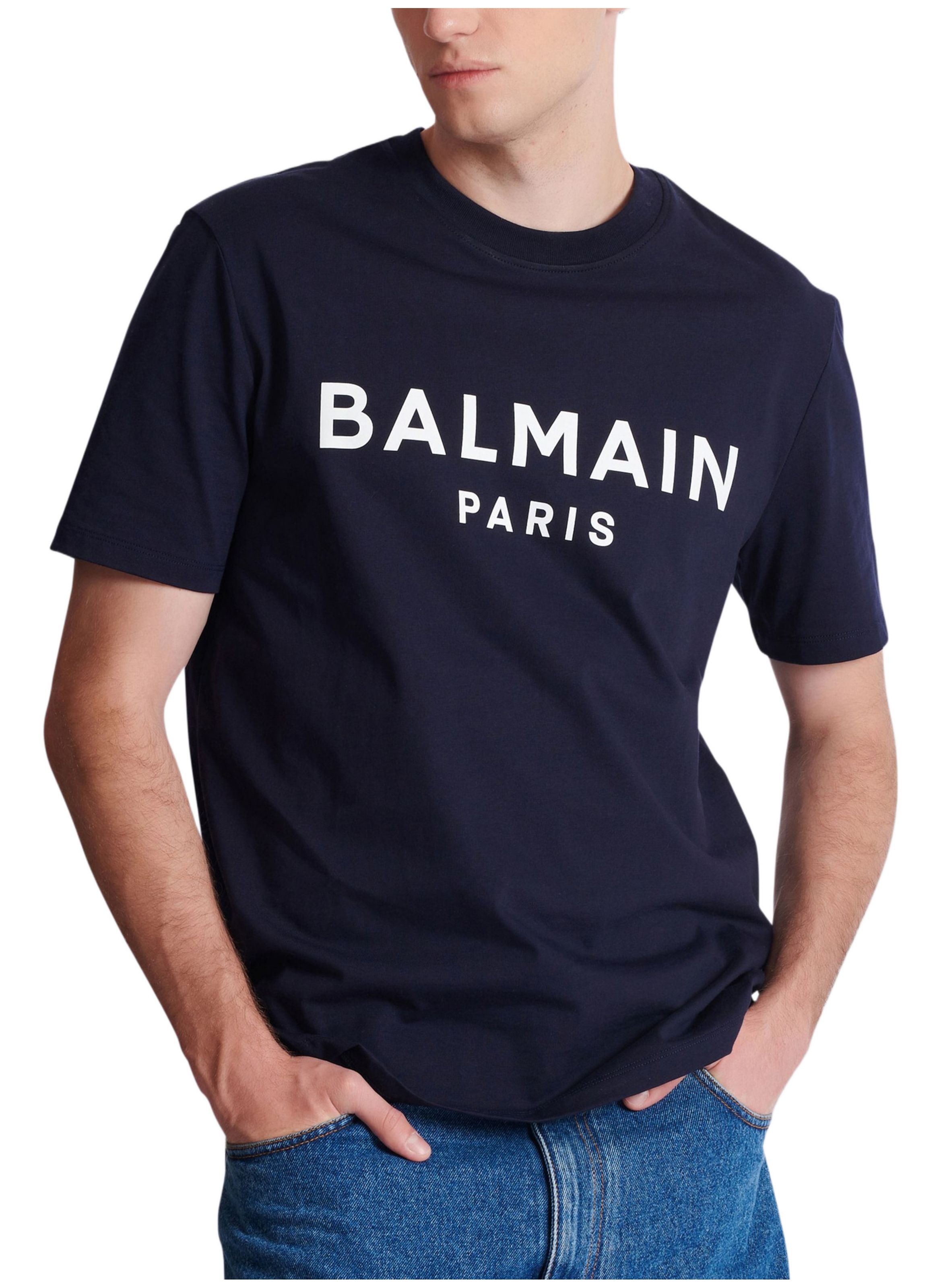 T-shirt en coton à imprimé BALMAIN Bleu