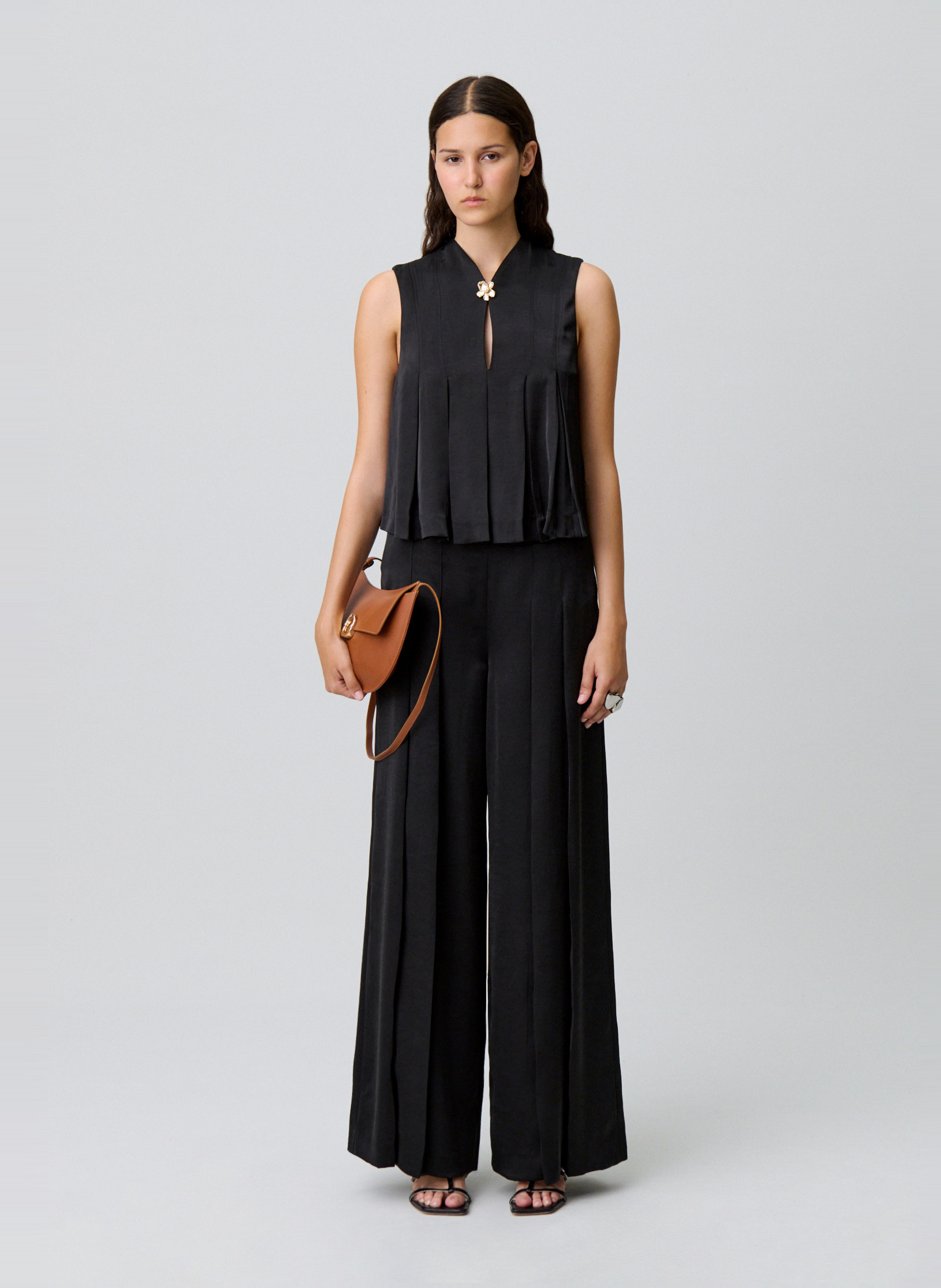 Top col mao satiné betty CLAUDIE PIERLOT Noir