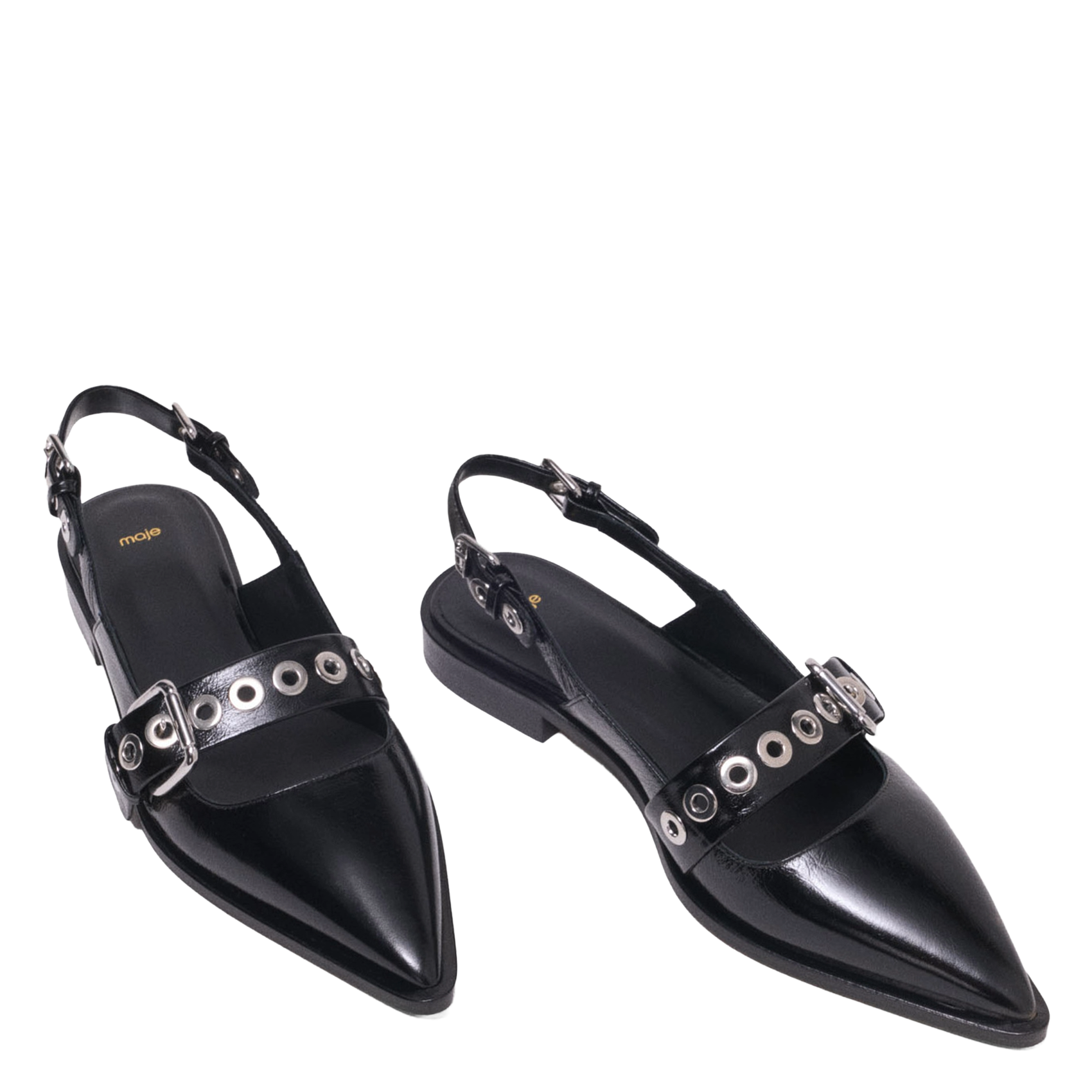 Slingback plate en cuir MAJE Noir