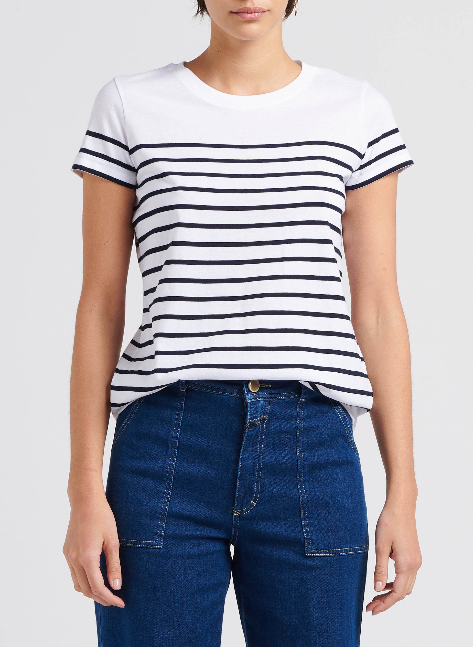 Tee-shirt col rond rayé en coton ARMOR-LUX Blanc