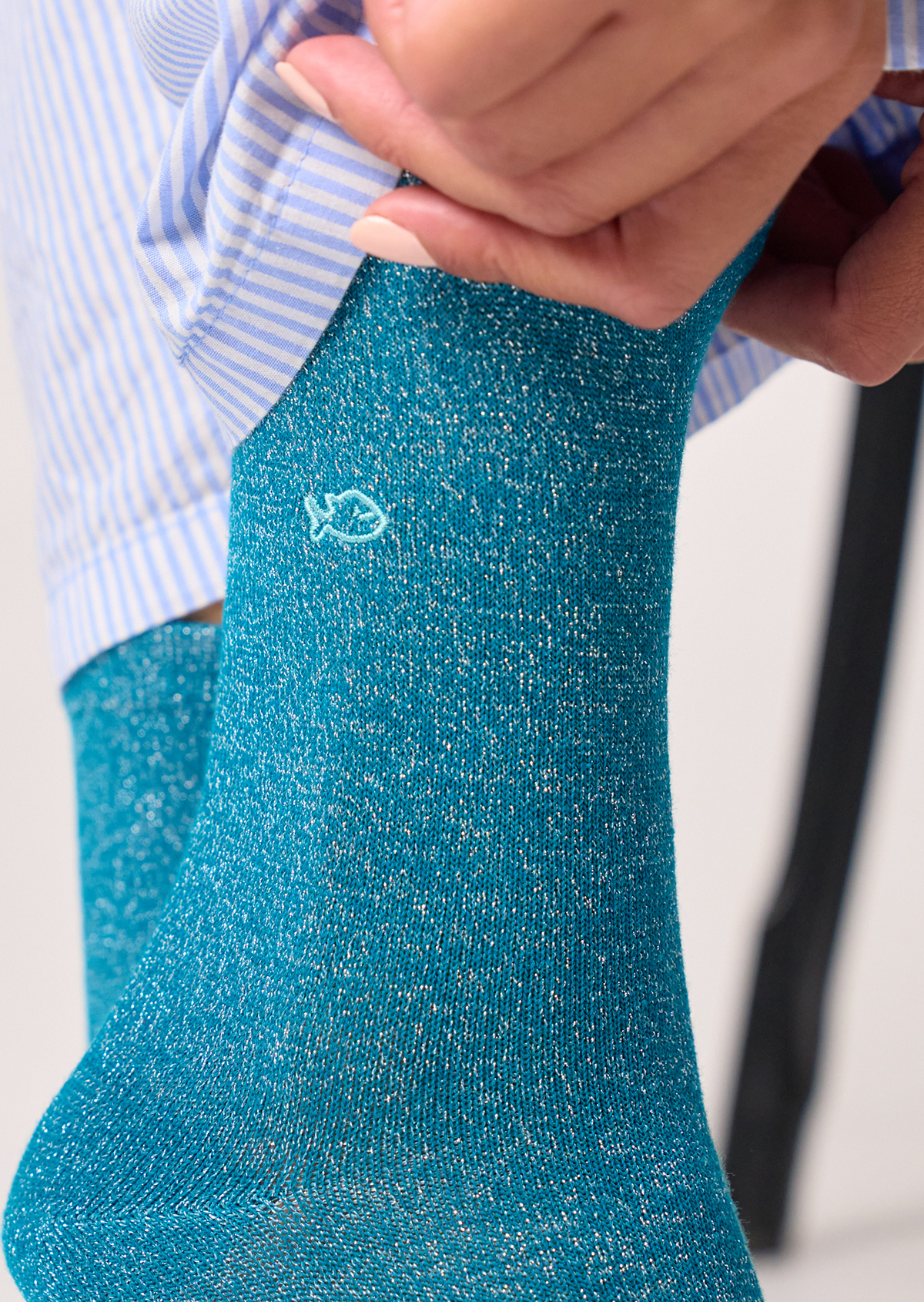 Chaussettes pailletées en coton peigné unies BILLYBELT Bleu