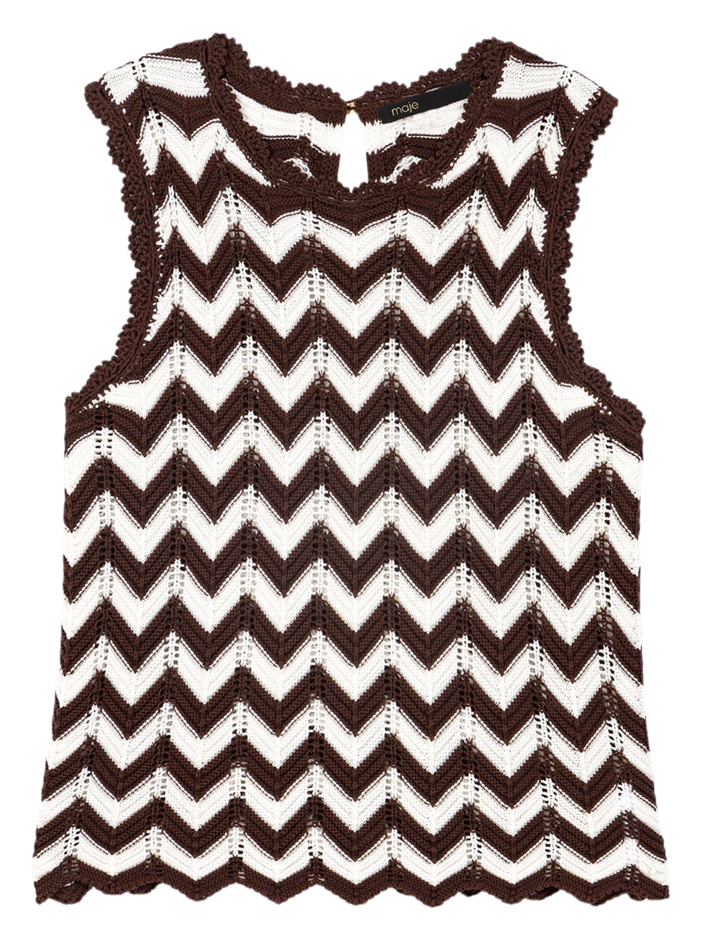 Top droit col rond en coton MAJE Marron