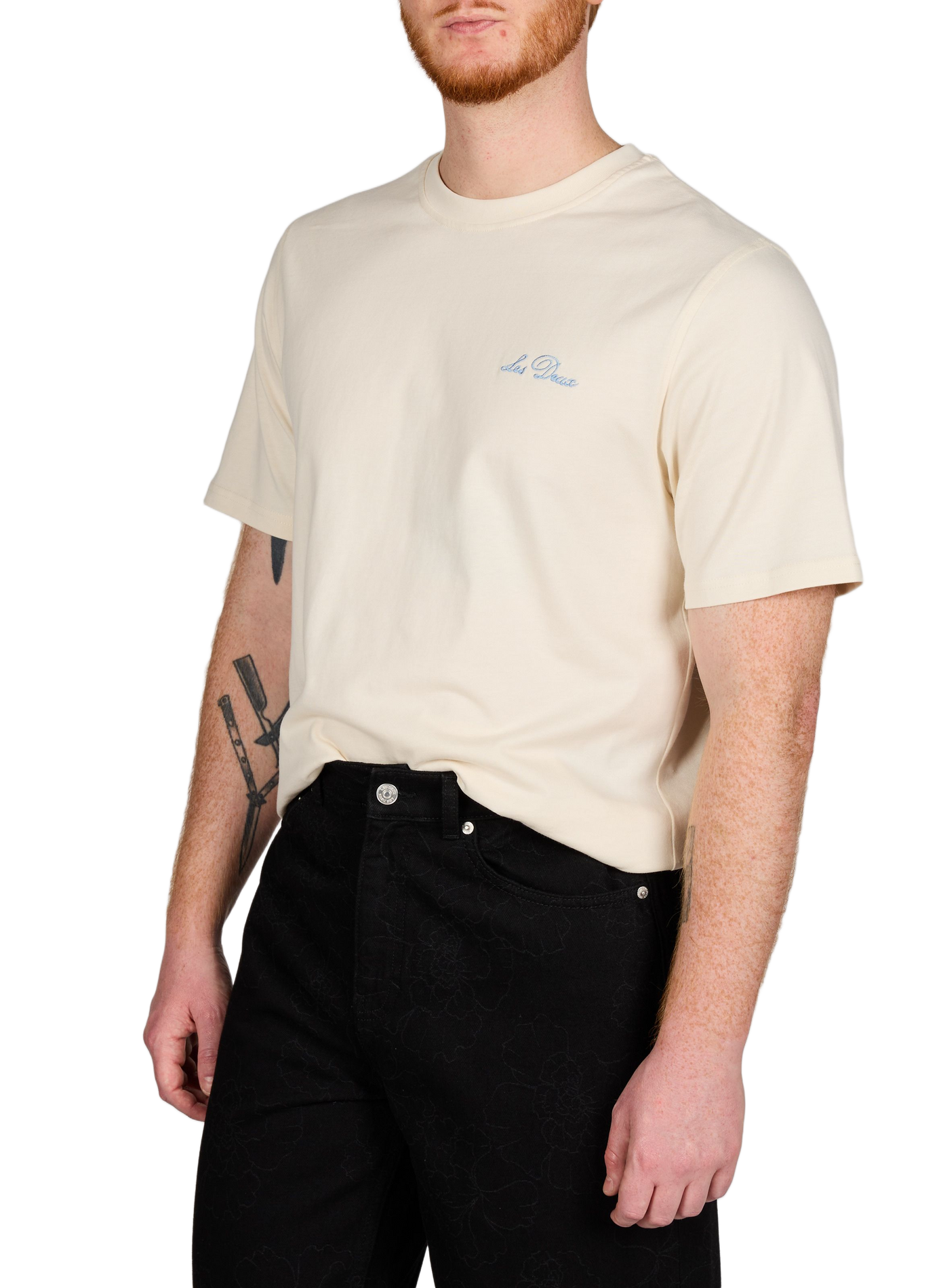 Short-sleeve embroidered cotton T-shirt LES DEUX Beige