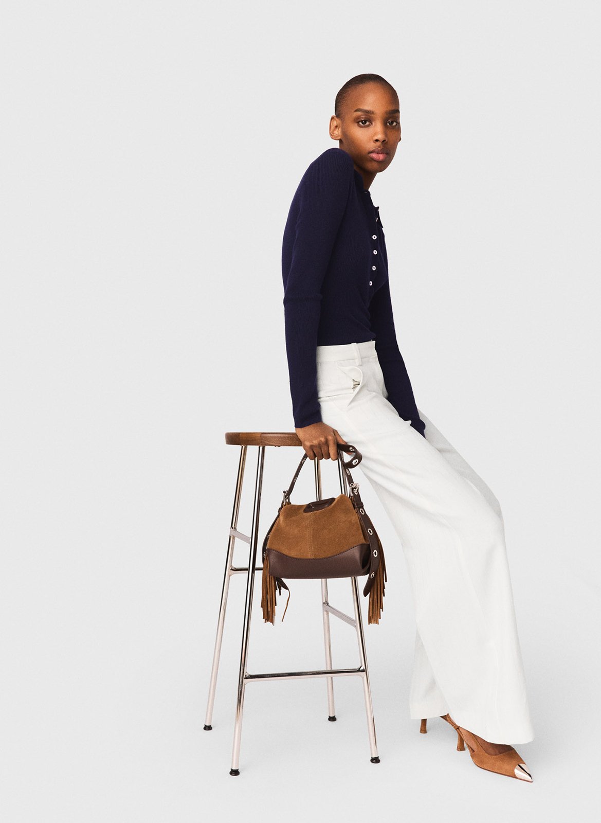 Pantalon large à rayures MAJE Blanc