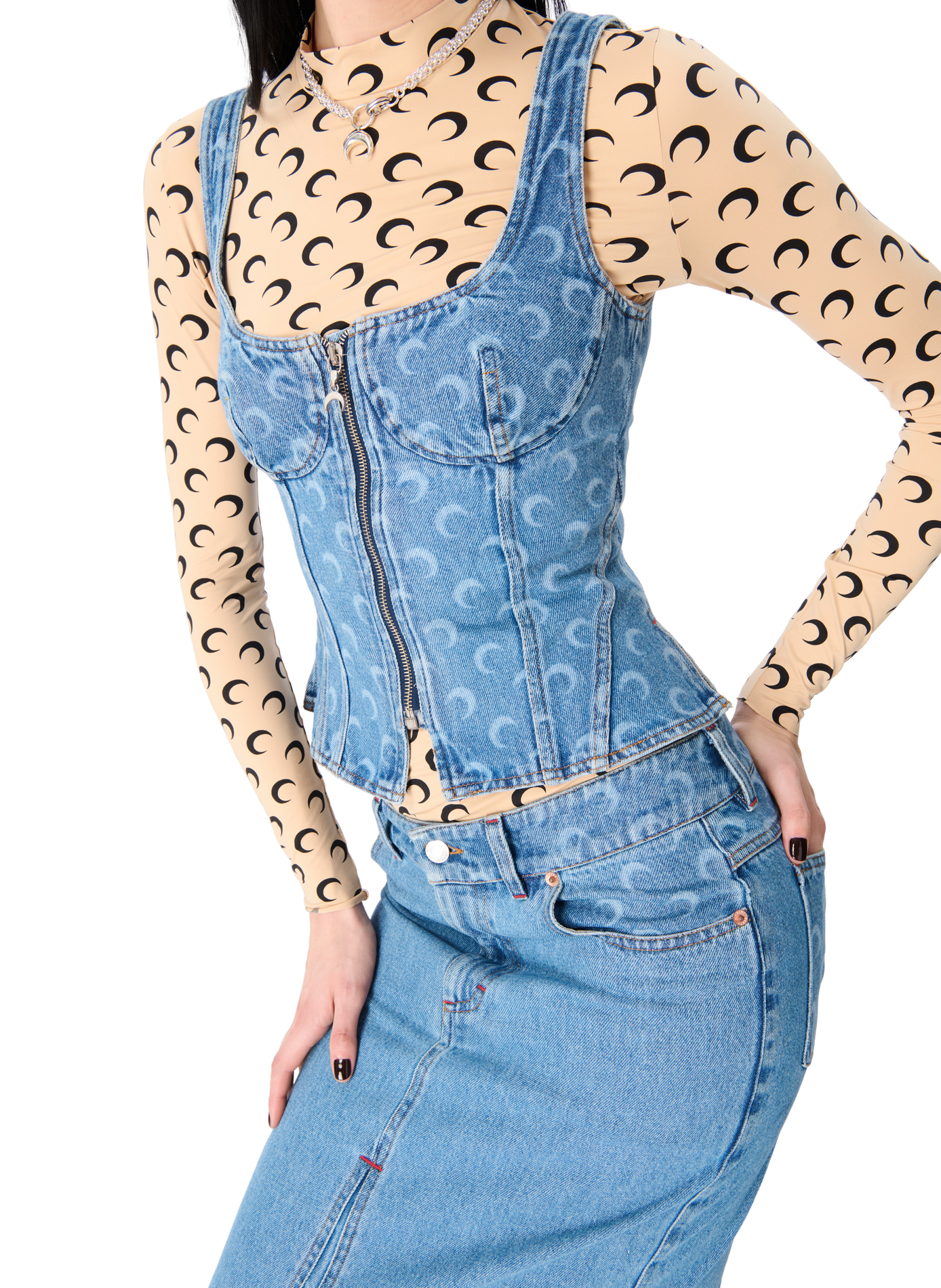 Top col montant manches longues en jersey imprimé moon MARINE SERRE Beige