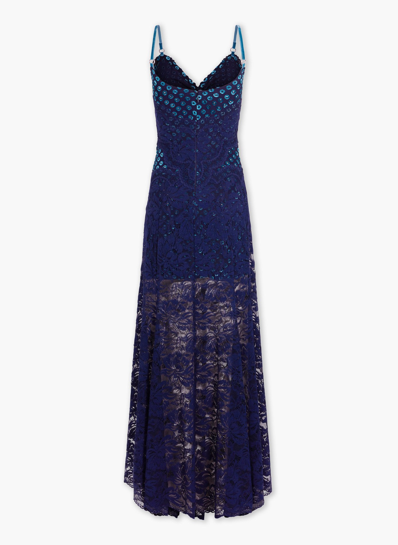 Longue robe en dentelle trompe-l'œil RABANNE Bleu