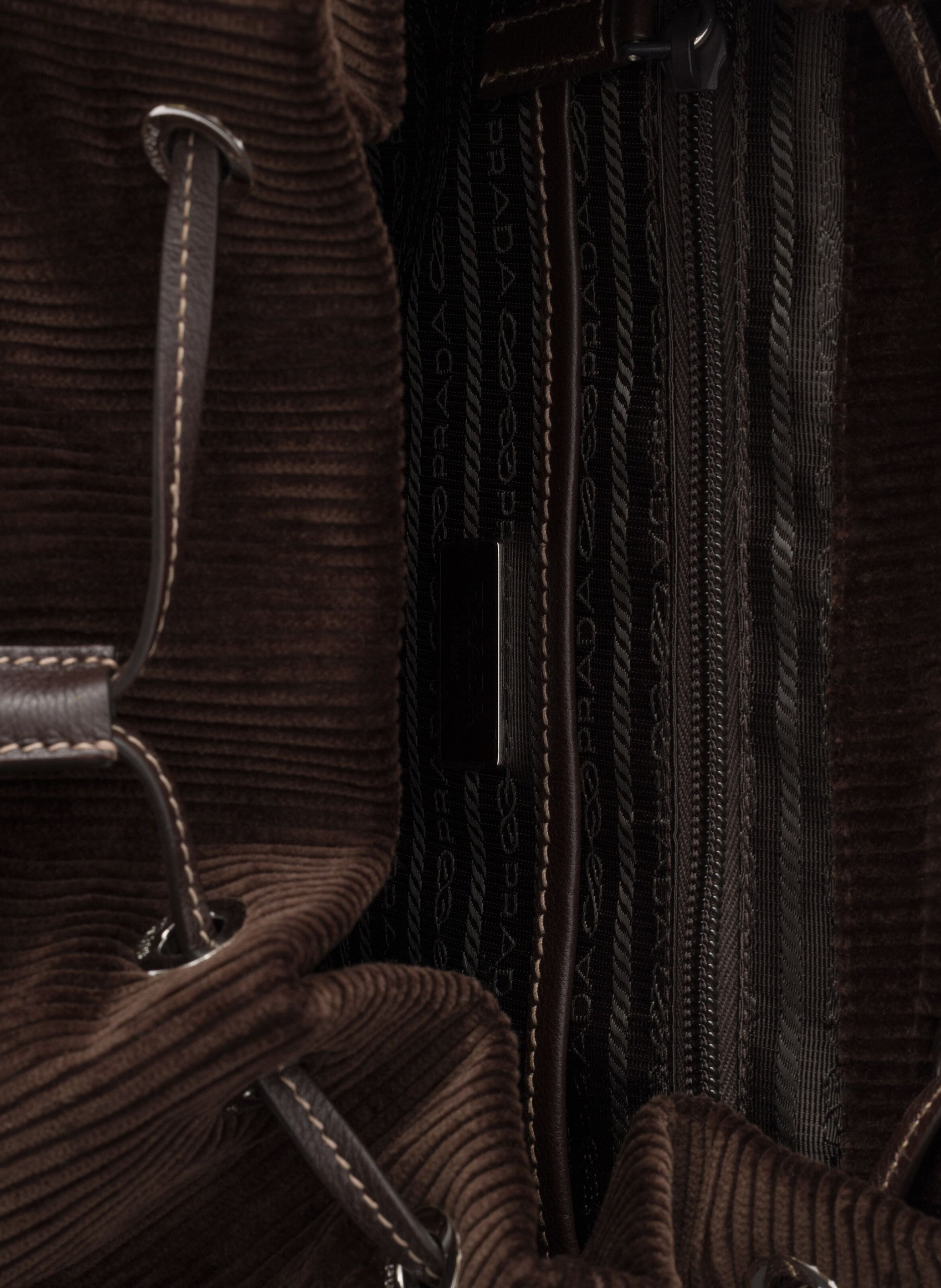 Sac à dos en velours côtelé et cuir moyen PRADA Marron