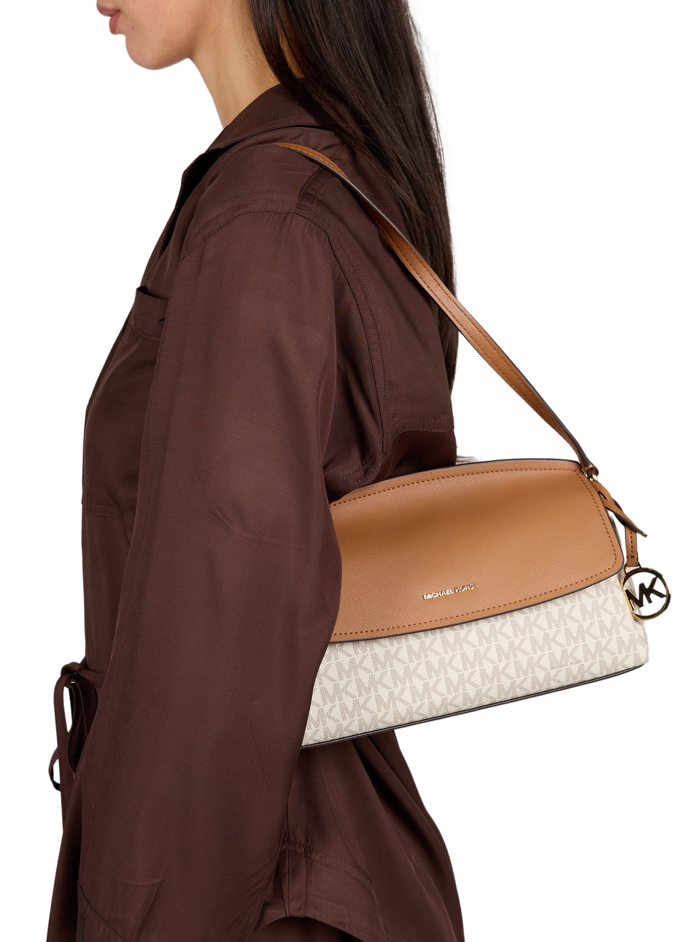 Strukturierte Landry Handtasche mit Logodruck MICHAEL KORS Beige