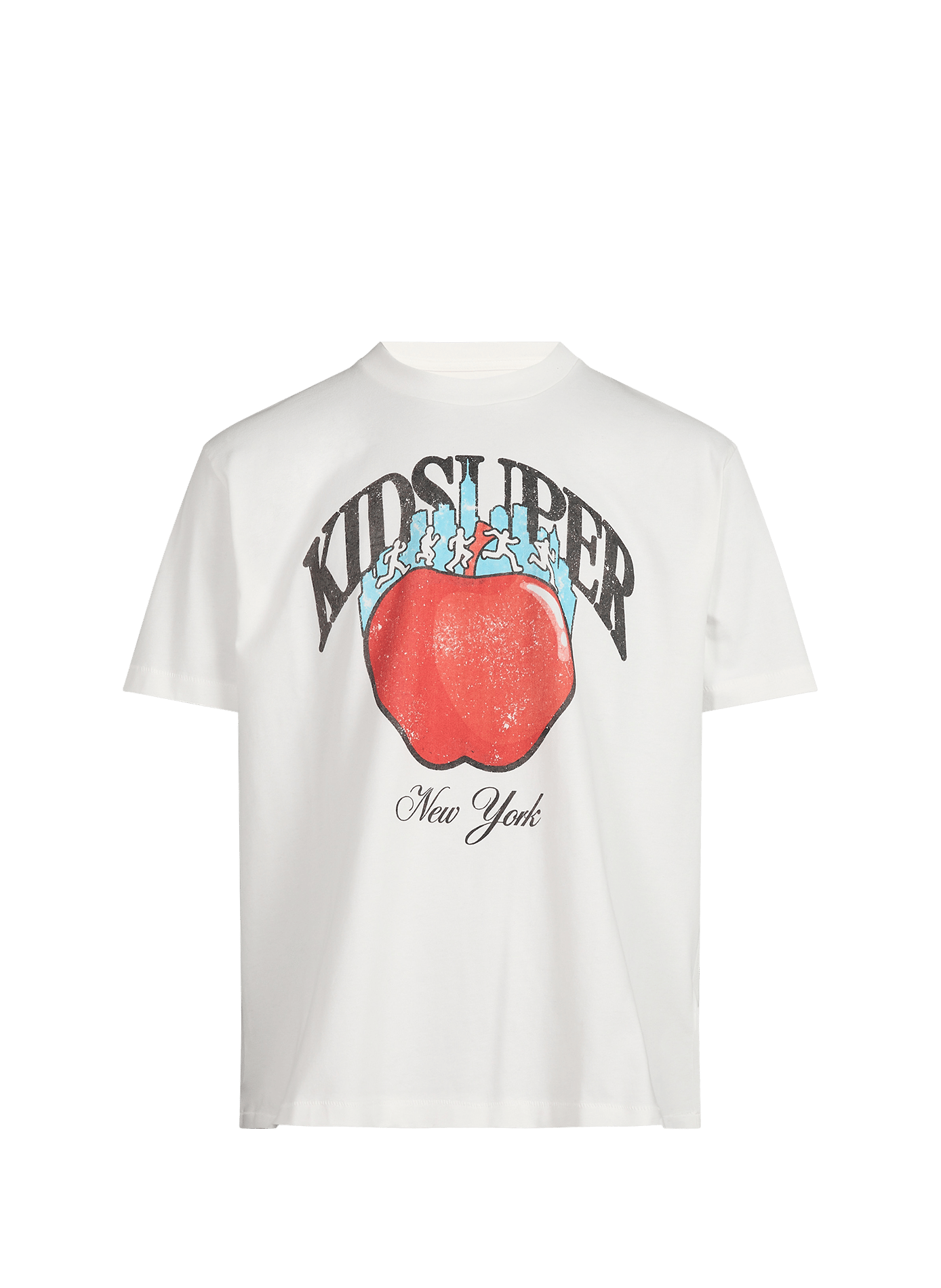 Gerader Rundhalsausschnitt bedrucktes Baumwoll-T-Shirt KIDSUPER Weiss