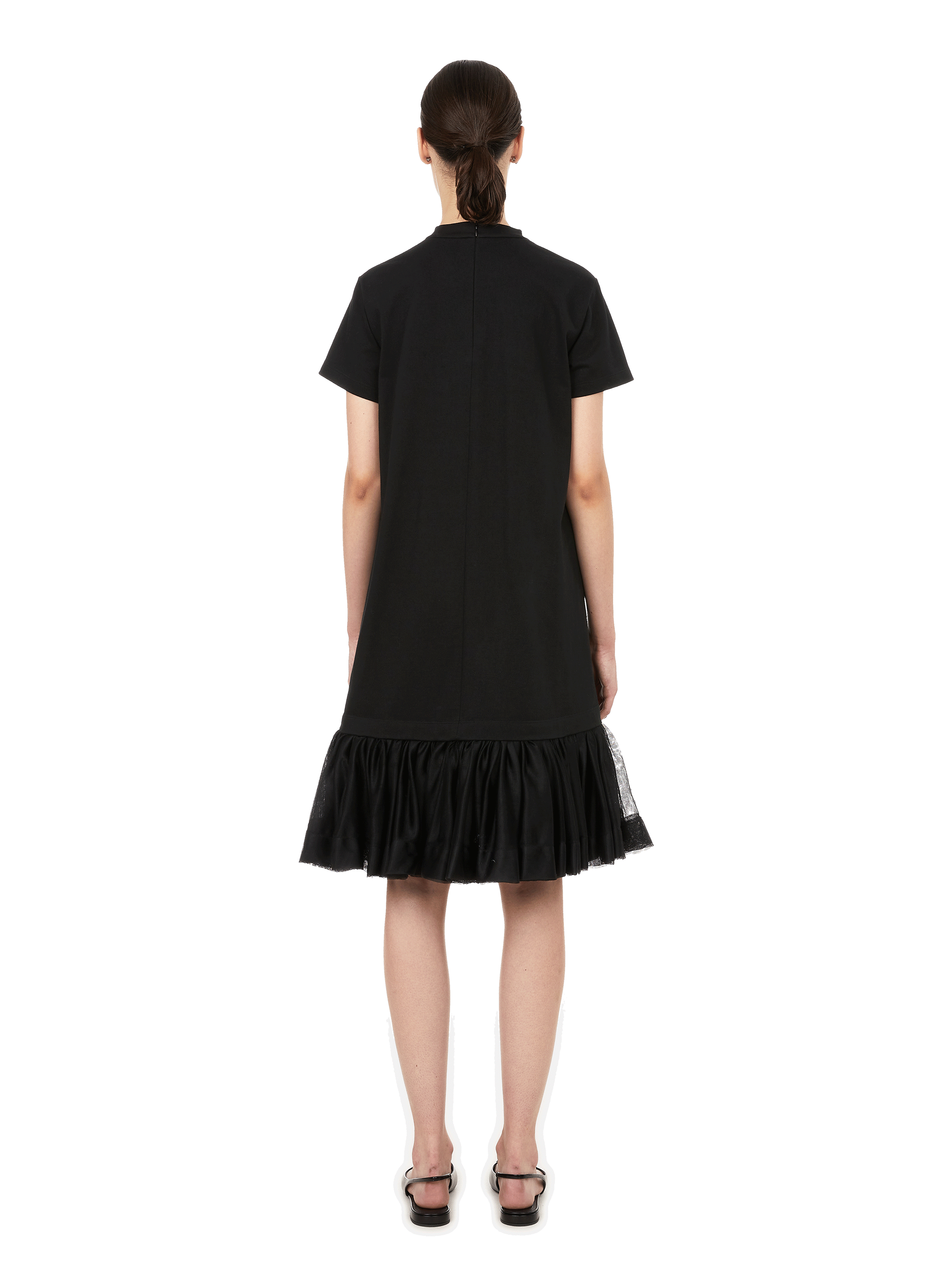 Cotton T-shirt dress with ruffles PRADA Black