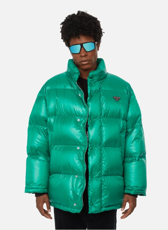Recycled nylon oversized down jacket Green by PRADA PRADA Recycled nylon oversized down jacket Green