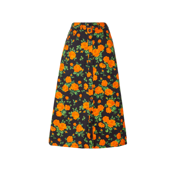 Richard Quinn Flared Floral-print Denim Skirt