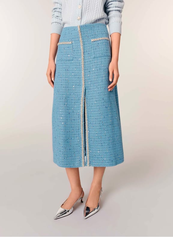Jupe midi en tweed Bleu by MAJE MAJE Jupe midi en tweed Bleu