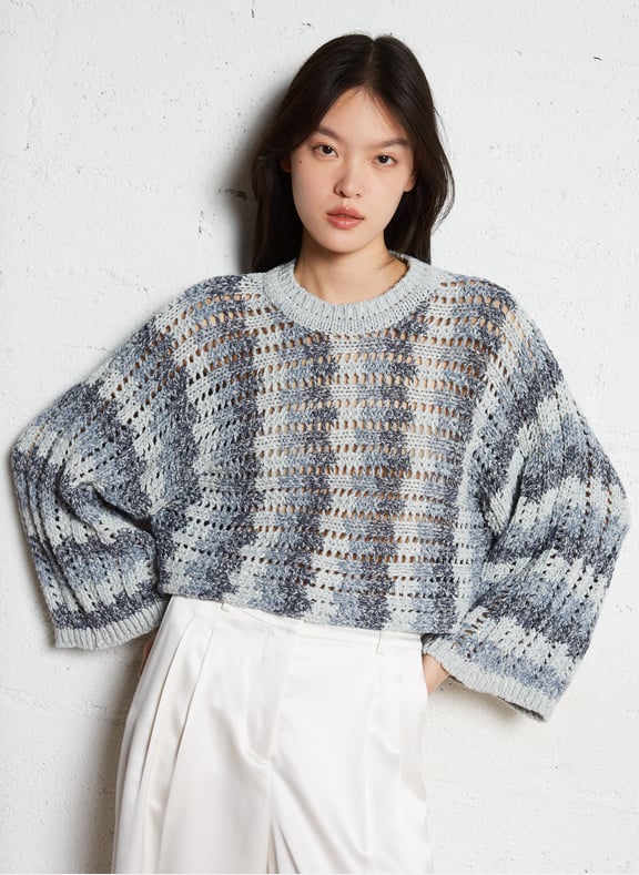 Pull court en maille ajourée strecy Bleu by BA&SH BA&SH Pull court en maille ajourée strecy Bleu