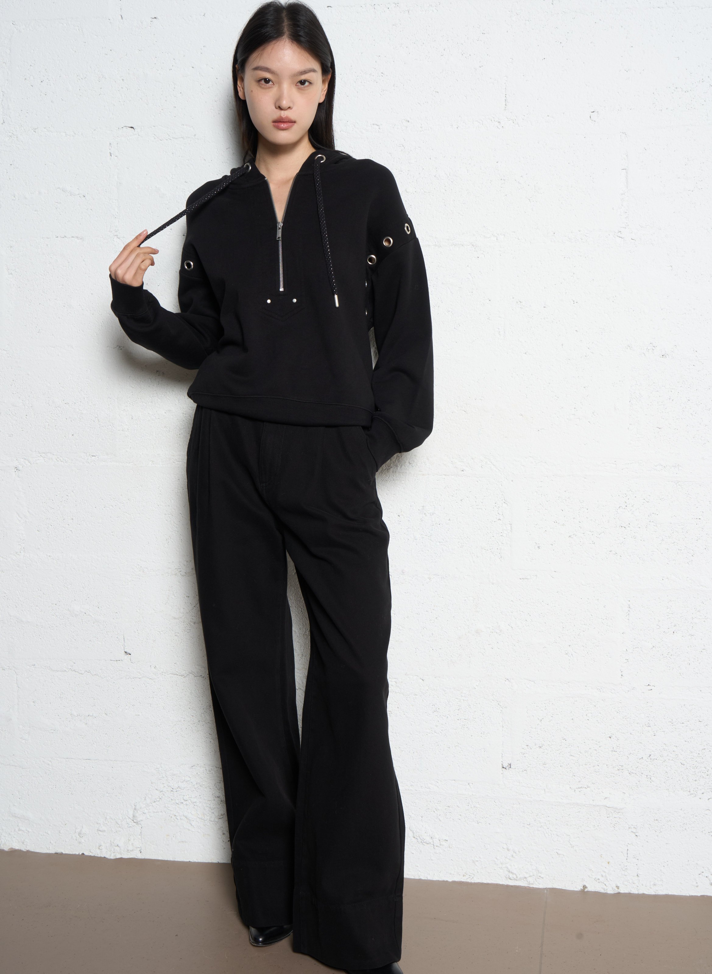 Sweat encolure zippée en coton IKKS Noir