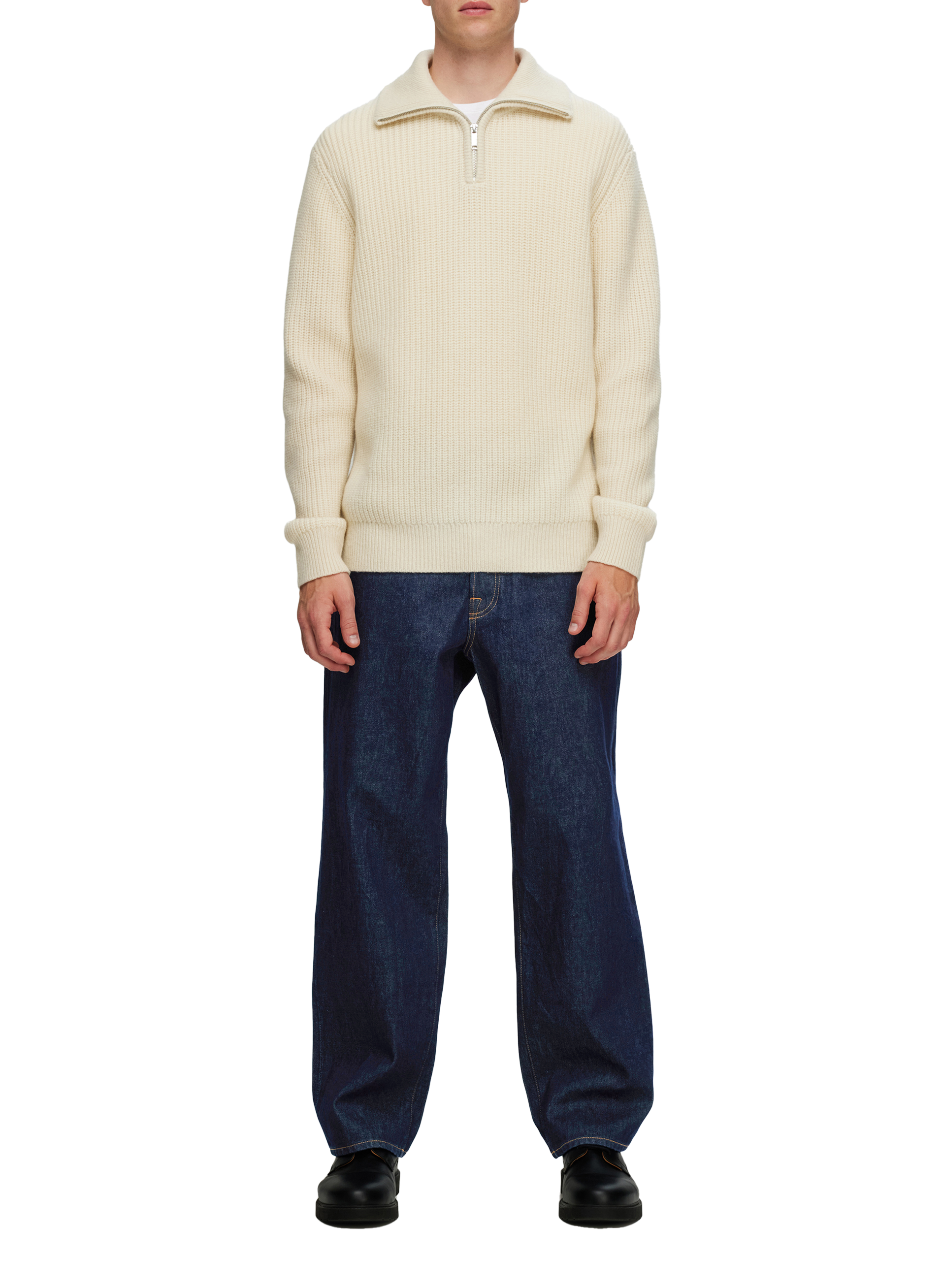 Jean large en coton biologique SELECTED Bleu