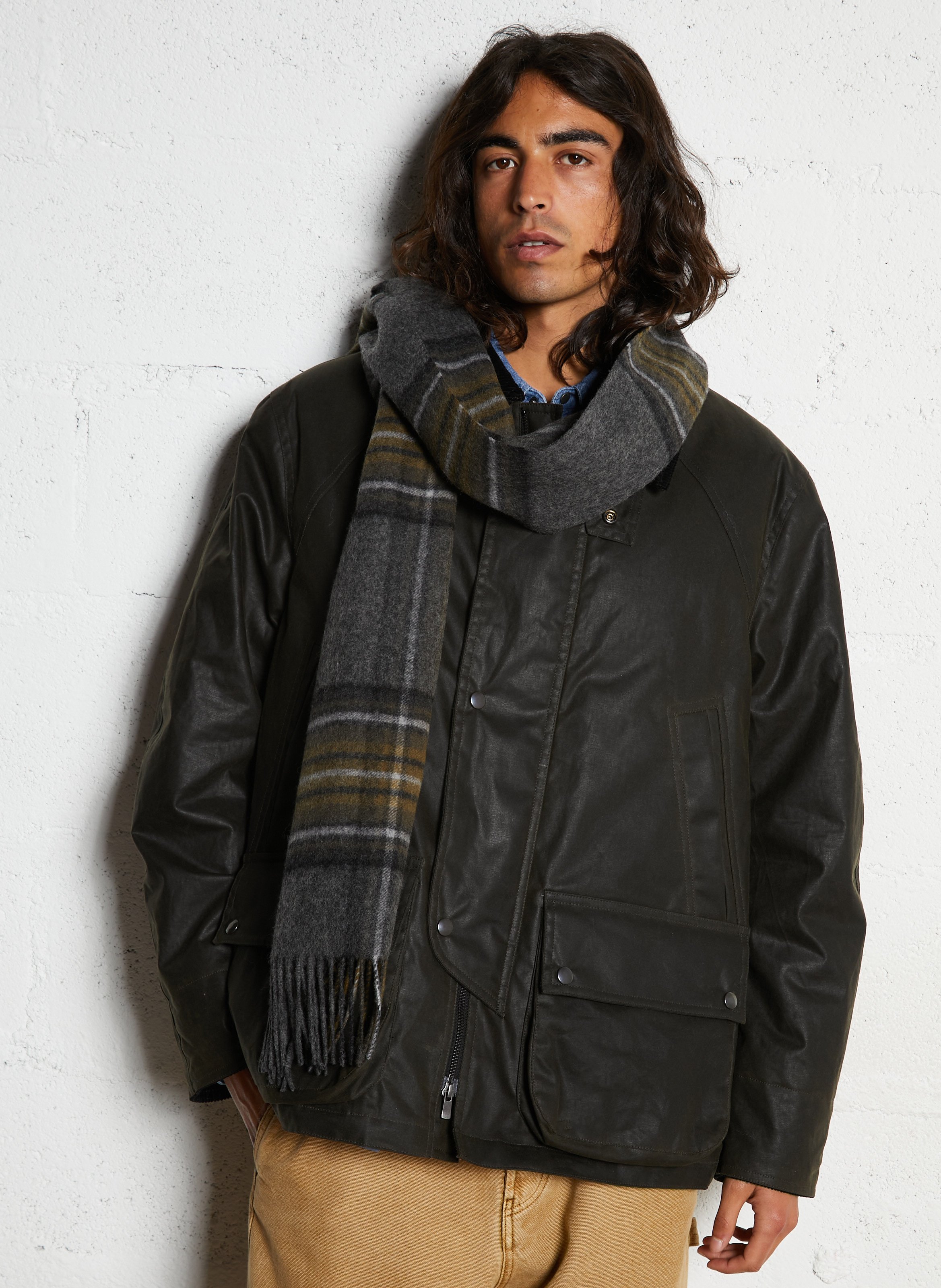 Echarpe à carreaux en laine IKKS Gris