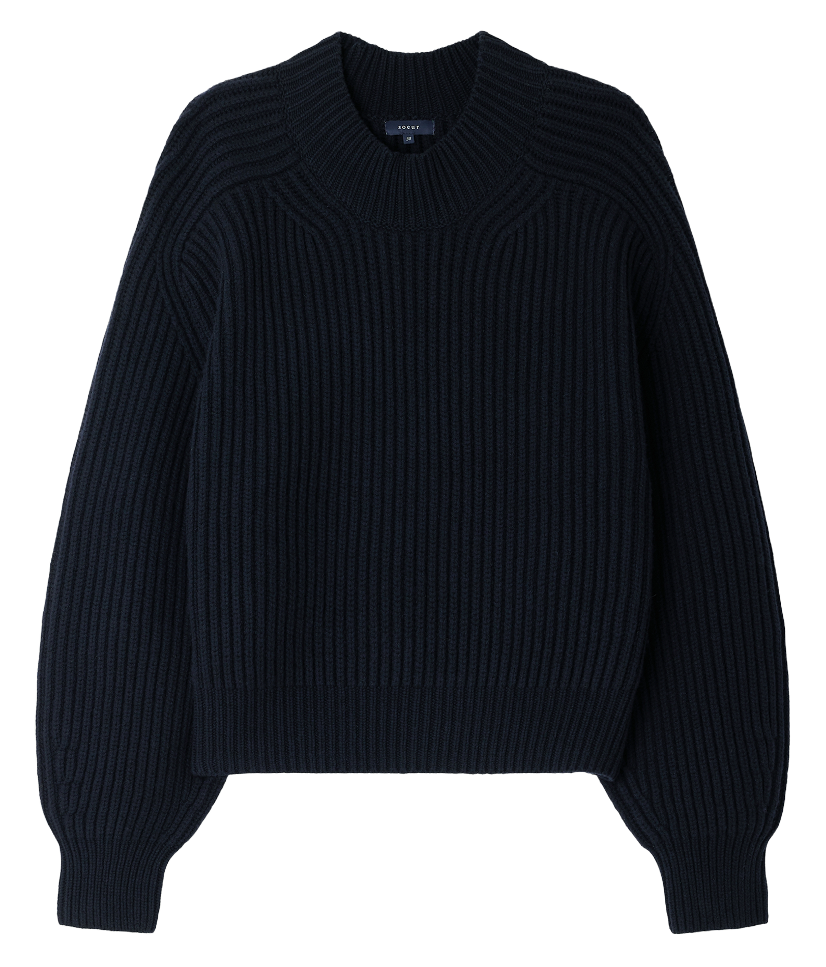 Pull oversize col montant en laine mérinos flamand SOEUR Bleu