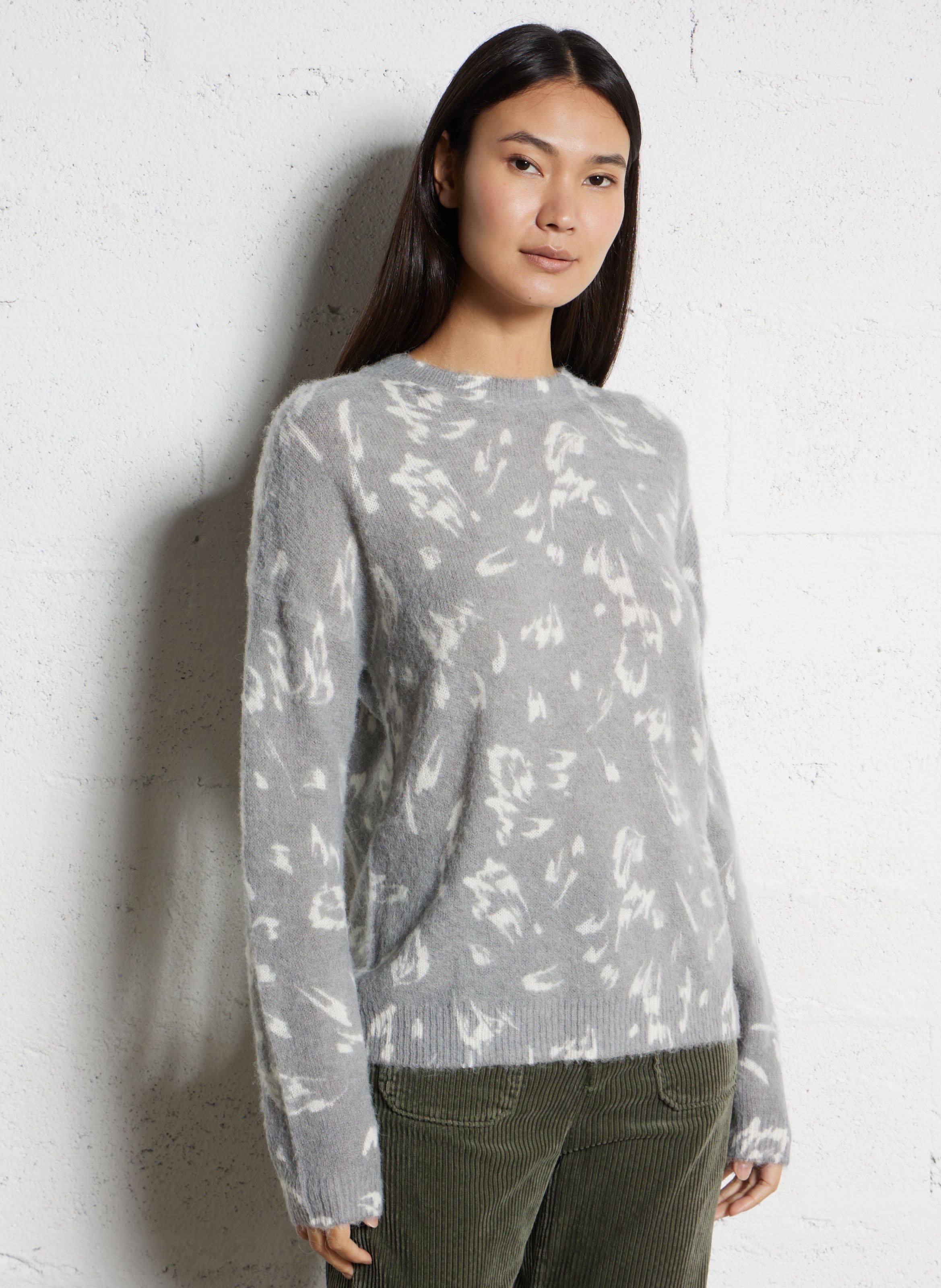 Pull col rond en laine mélangée IKKS Gris