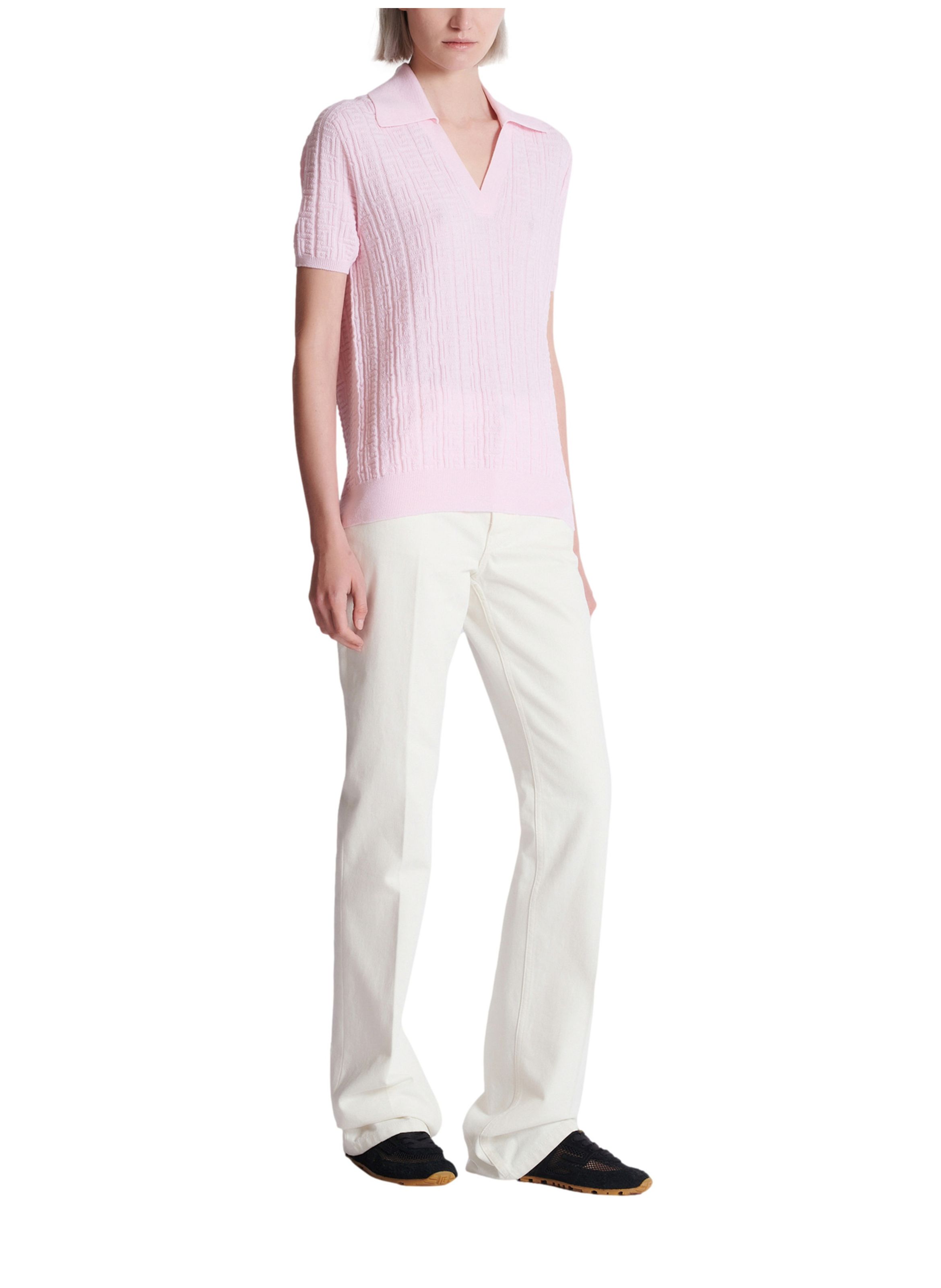 Polo en maille monogramme BALMAIN Rose