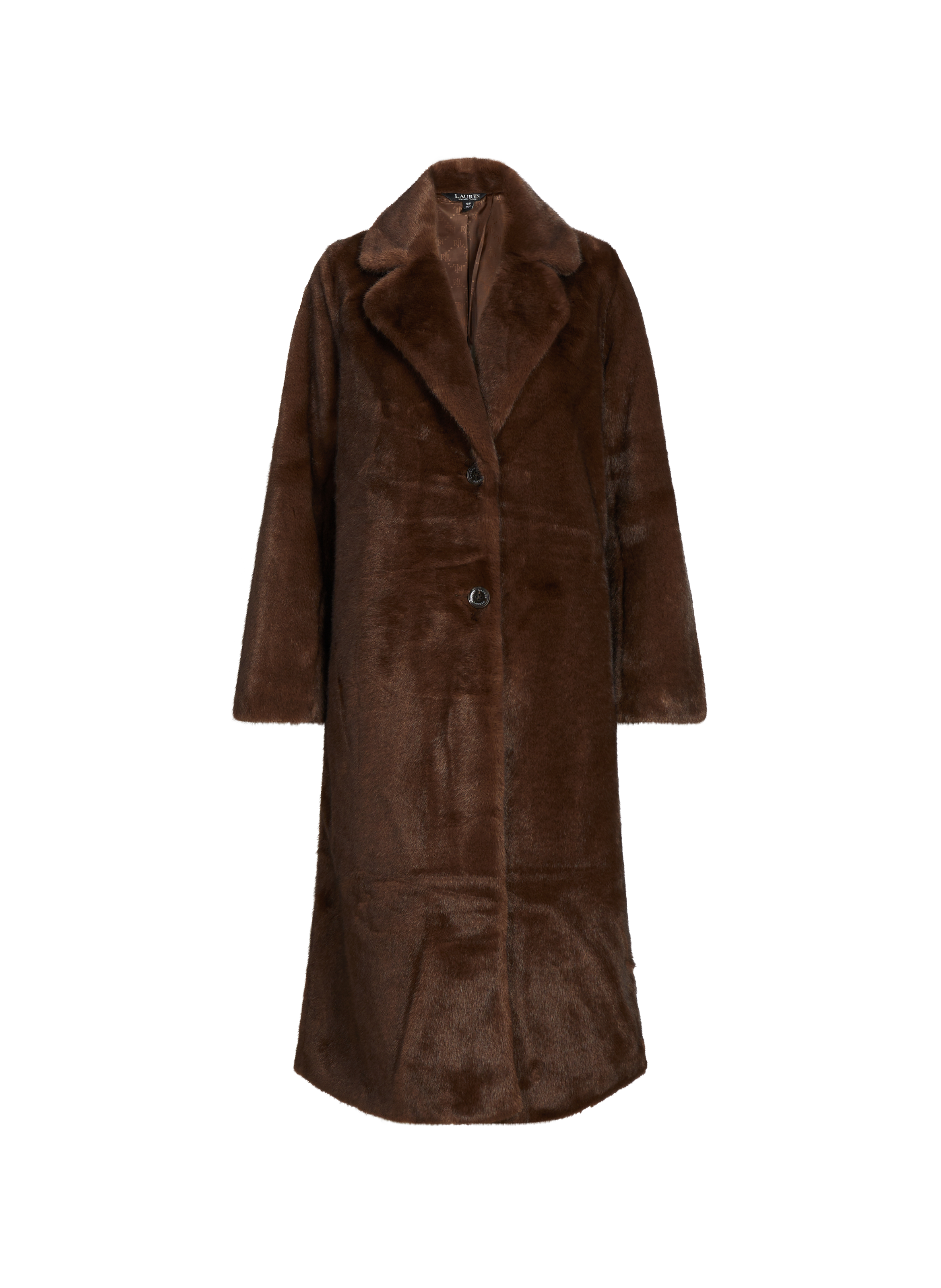 LAUREN Long faux fur coat Brown