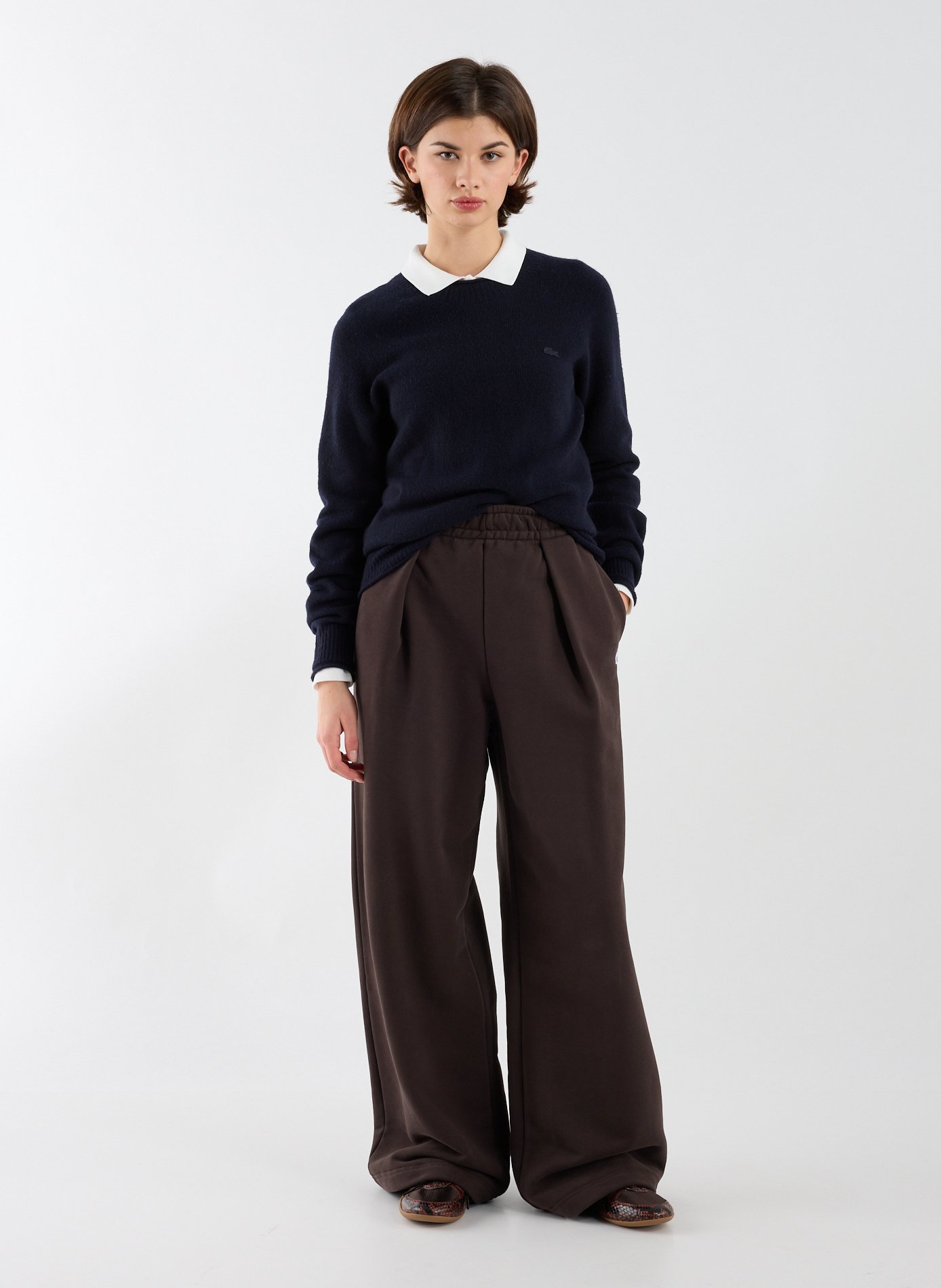 Pull col rond en laine LACOSTE Bleu