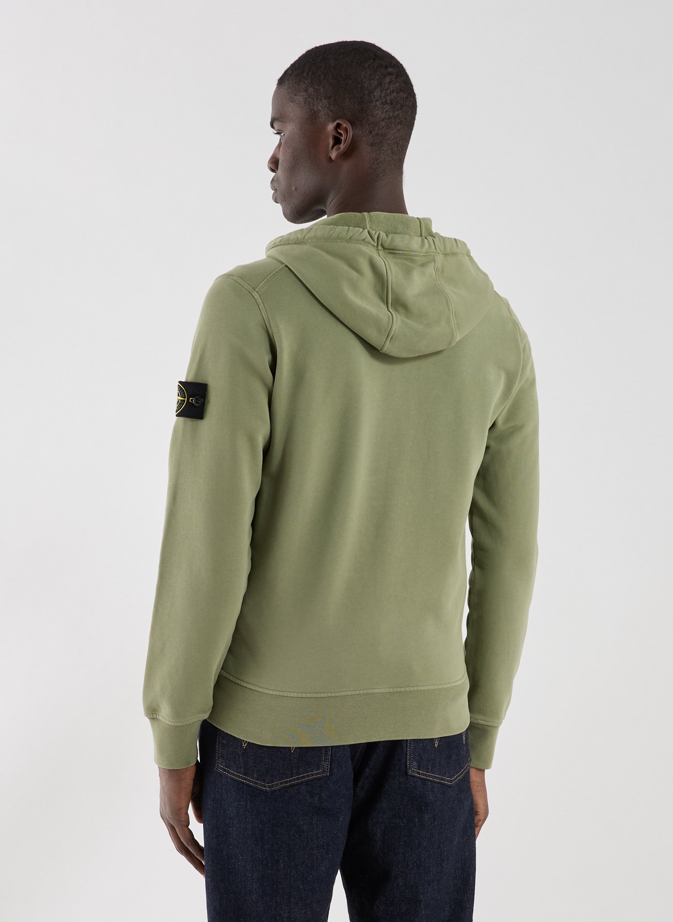 Sweat zippé à capuche en coton STONE ISLAND Vert