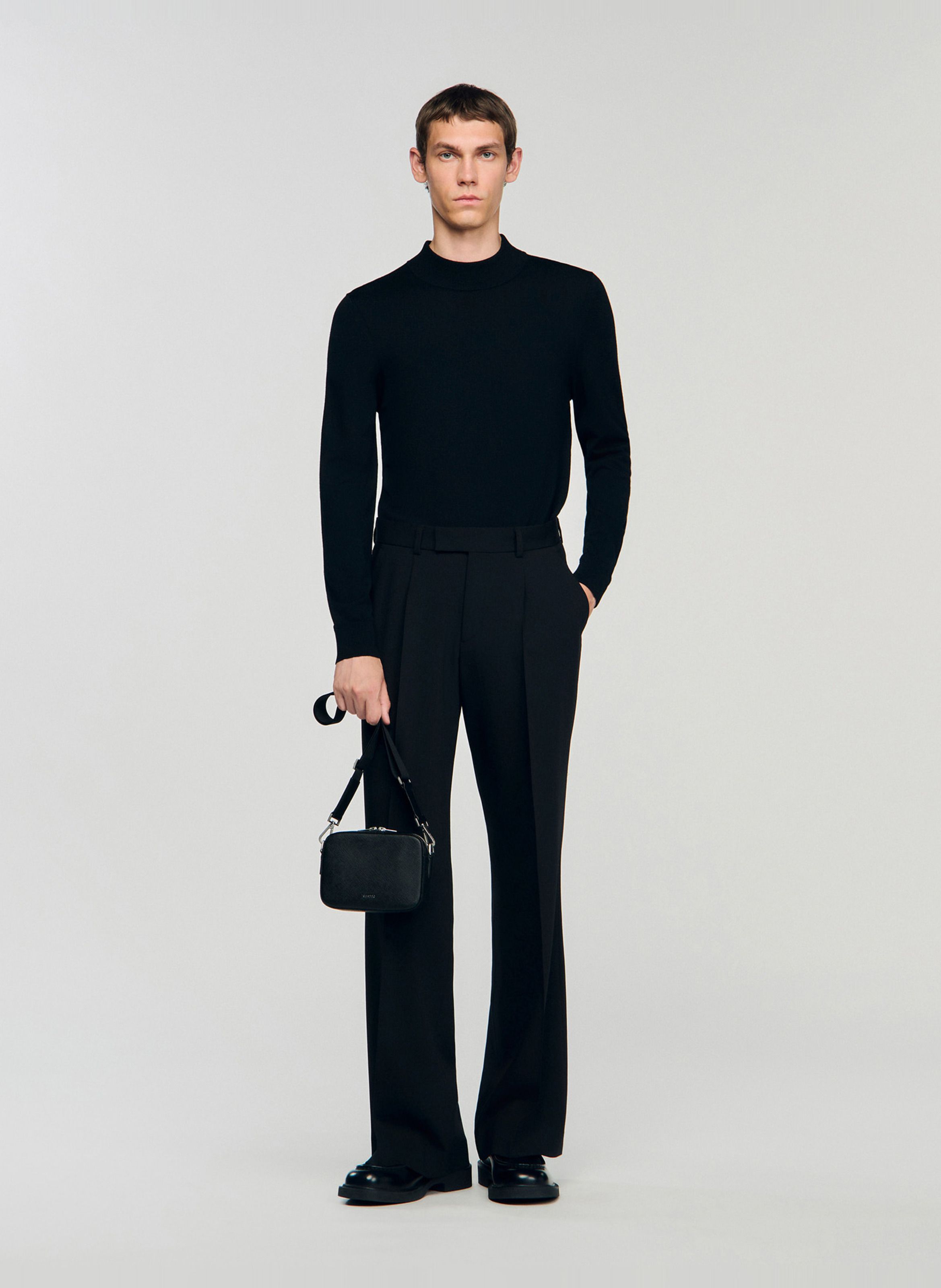 Sac bandoulière en cuir recyclé minibag hook SANDRO Noir