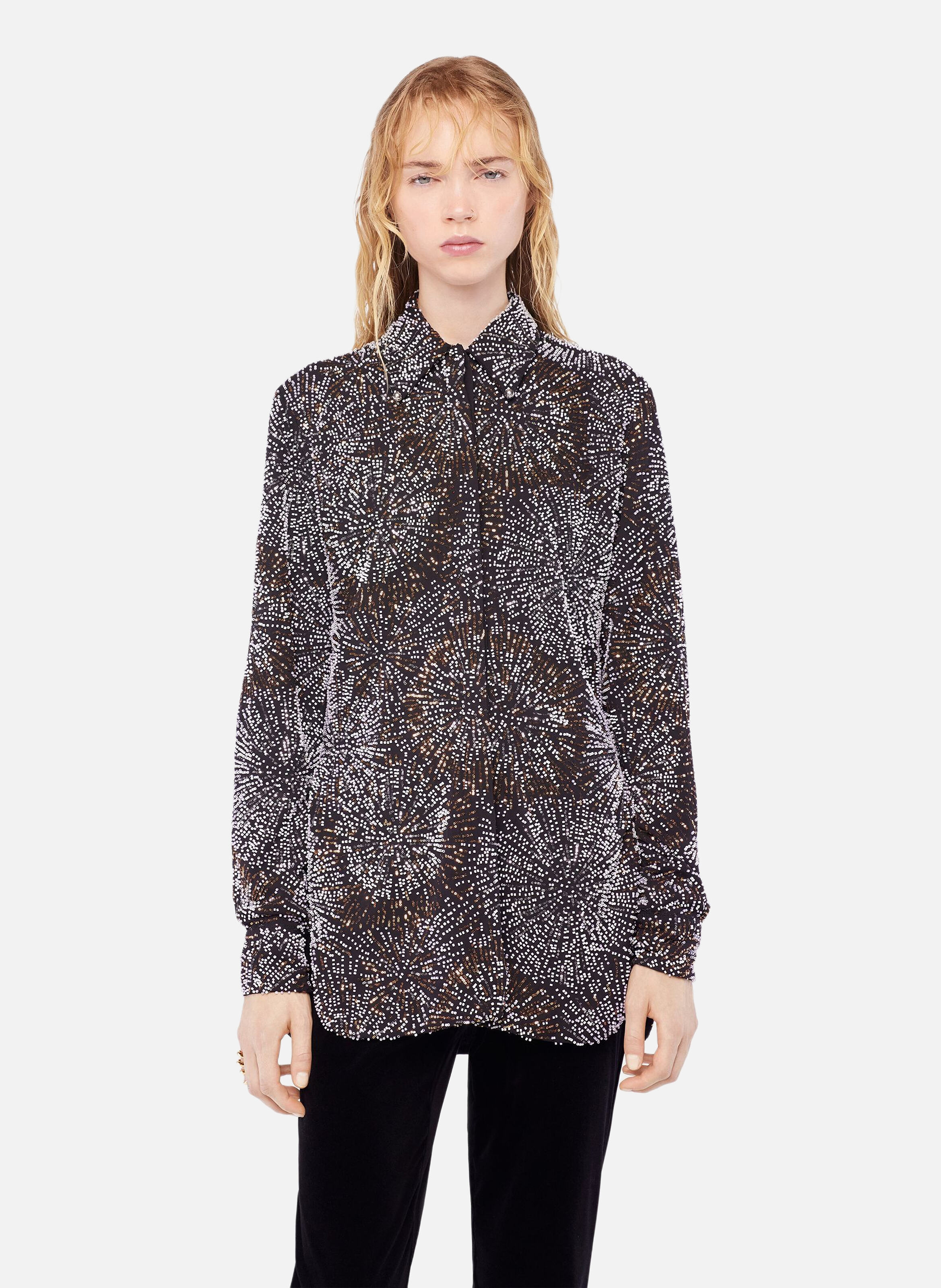 Chemise en crêpe avec broderies de perles RABANNE Noir