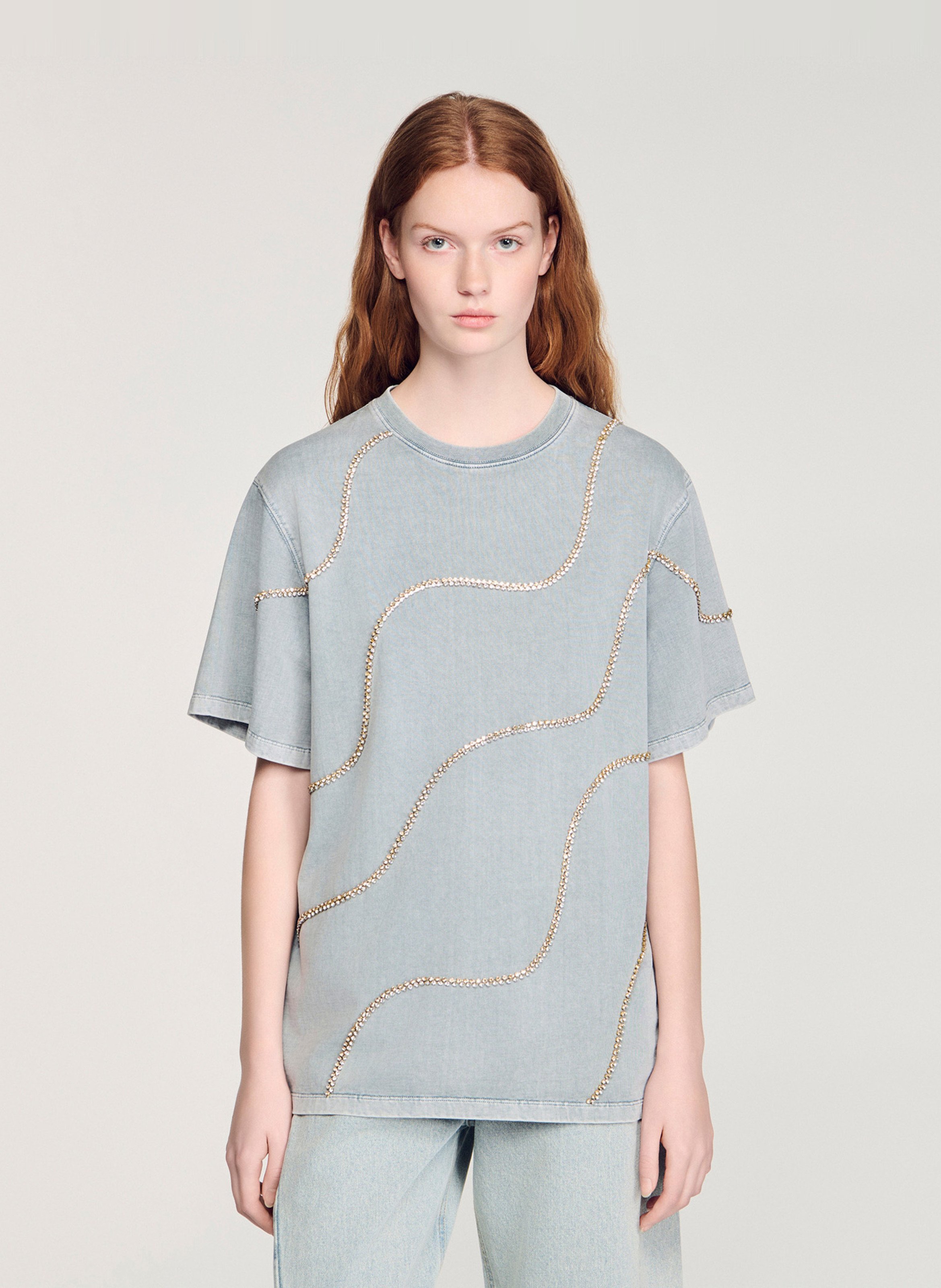 Tee-shirt oversize col rond en coton SANDRO Gris