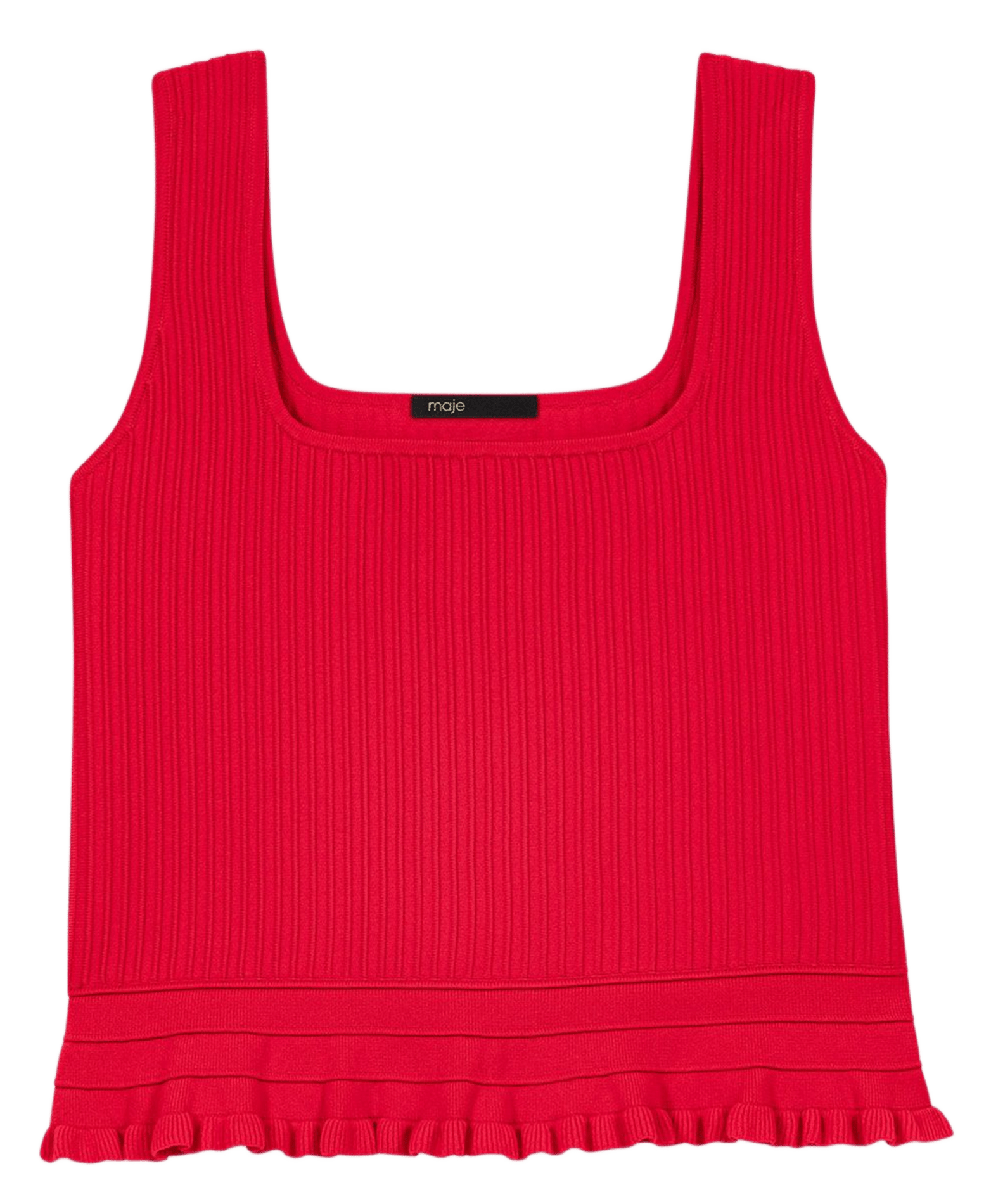 Top droit côtelé col carré MAJE Rouge