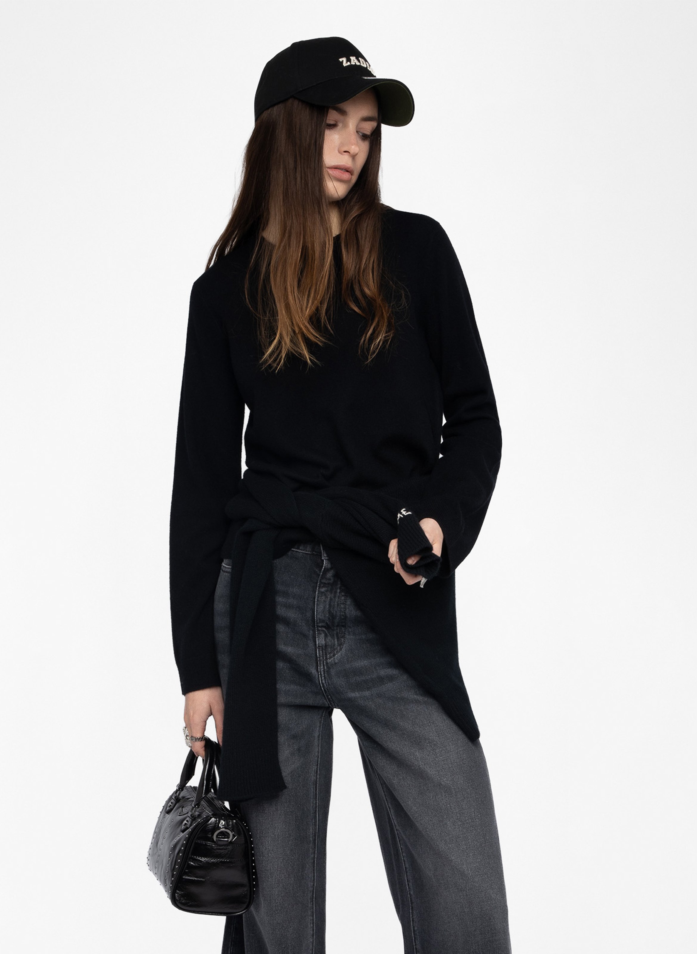 Pull col rond avec patchs en cuir cara ZADIG&VOLTAIRE Noir