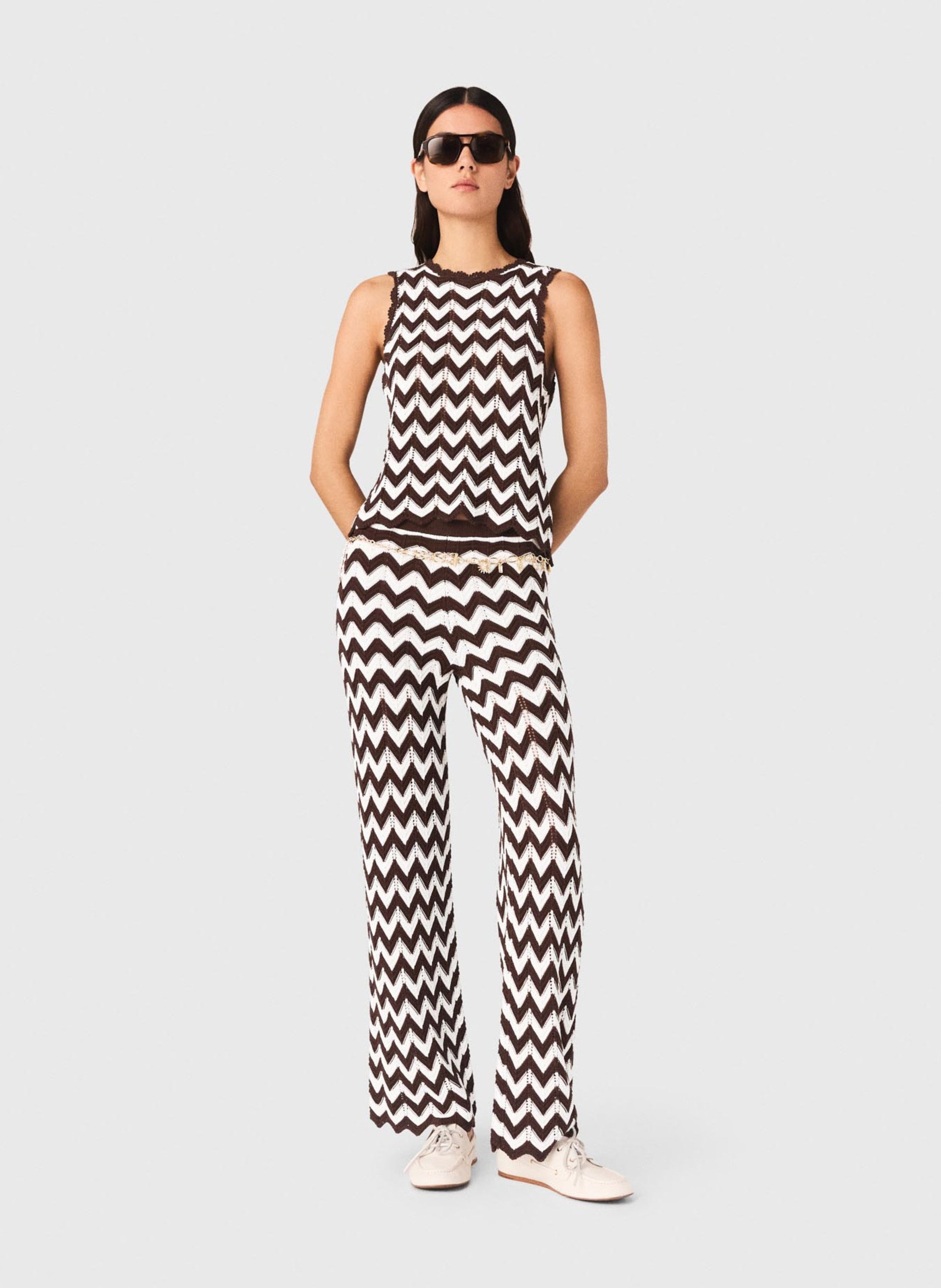 Top droit col rond en coton MAJE Marron