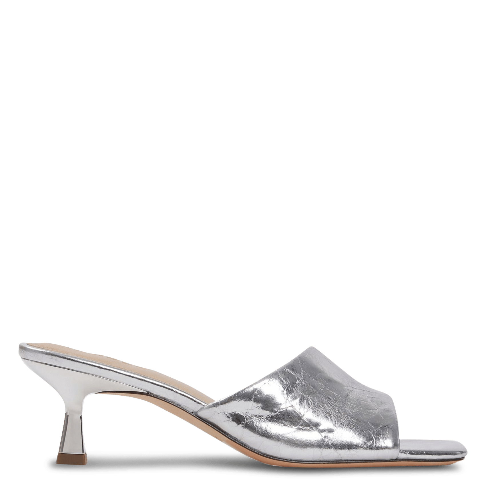 Mules brillantes carrées en cuir SANDRO Argent