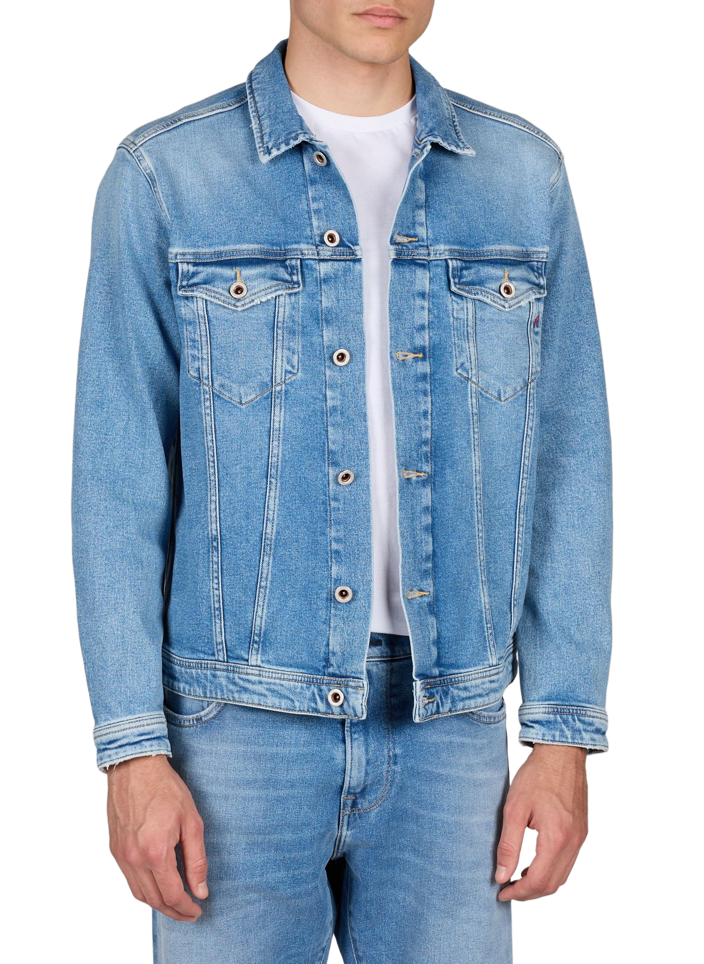 Jacket with classic collar in blended cotton denim REPLAY Blue