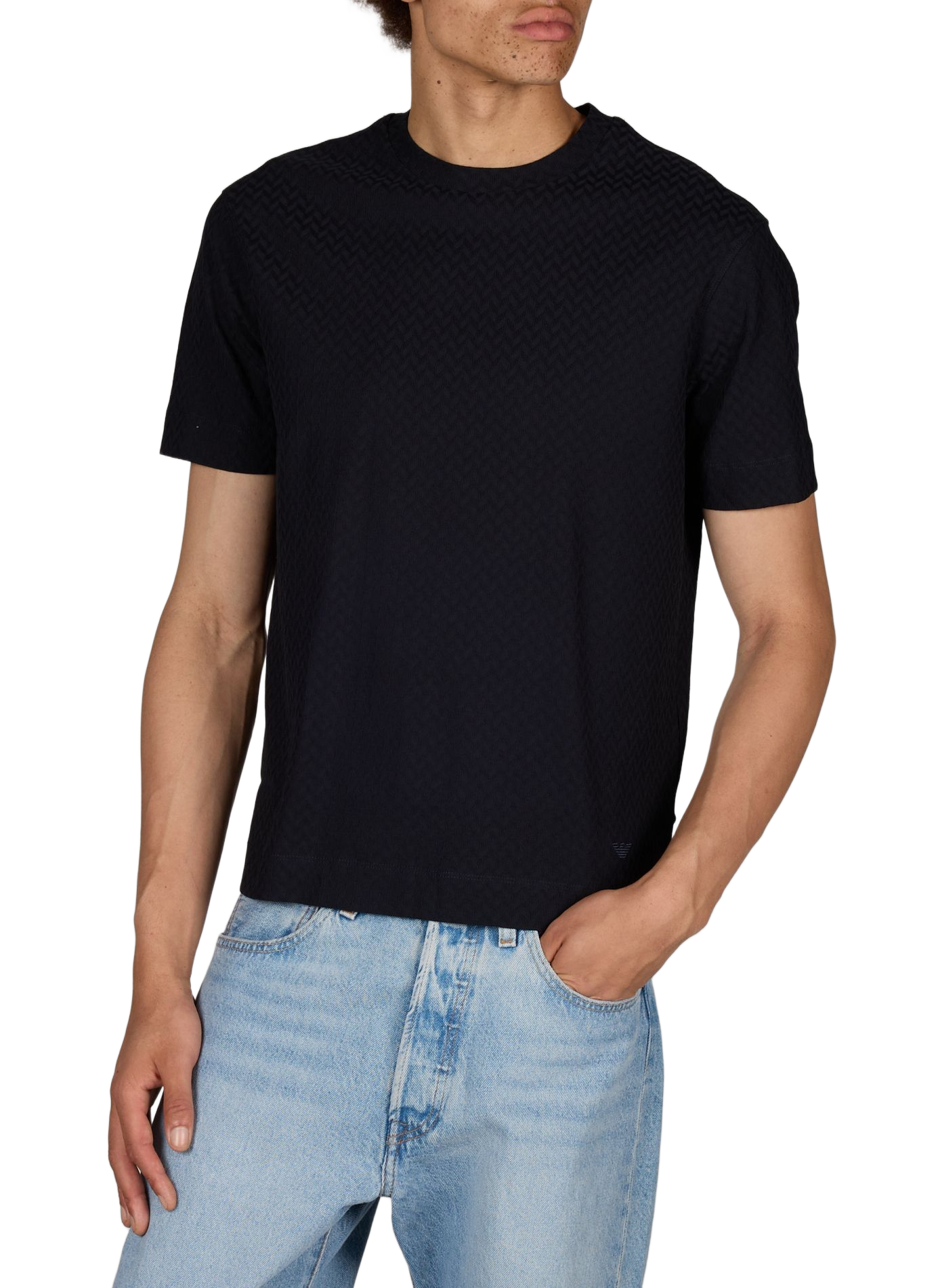 Round neck chevron cotton t-shirt EMPORIO ARMANI Blue