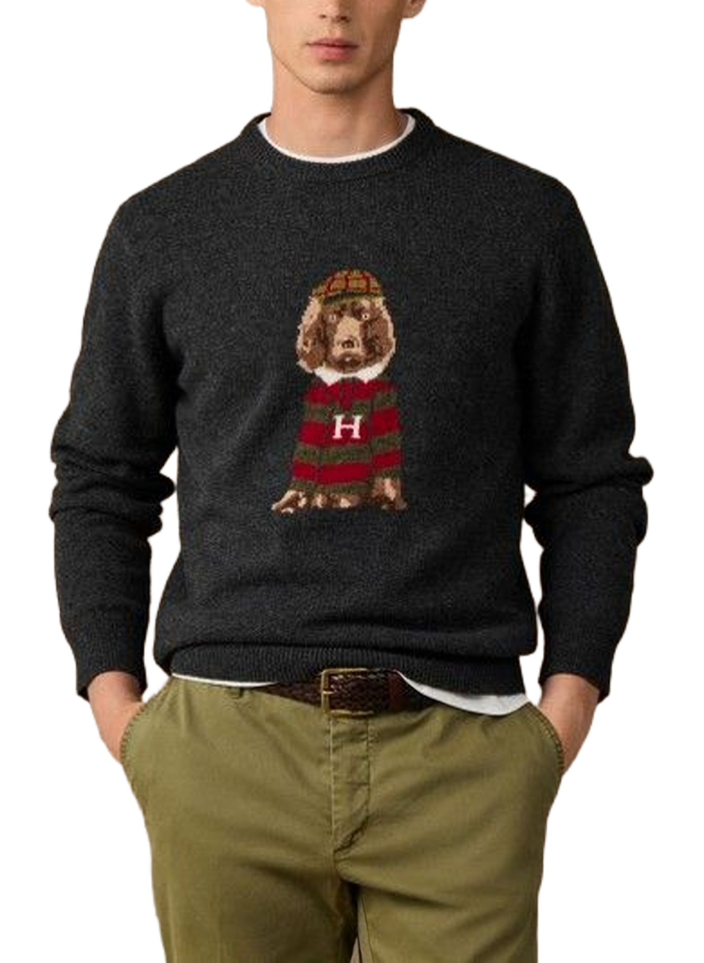 Pull col rond en laine  HACKETT Grey