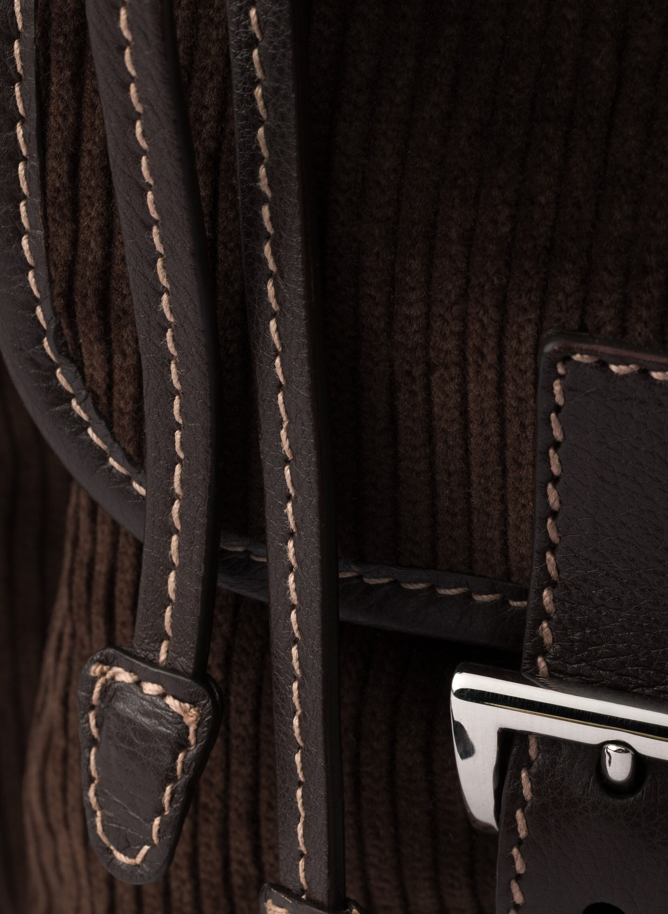 Sac à dos en velours côtelé et cuir moyen PRADA Marron