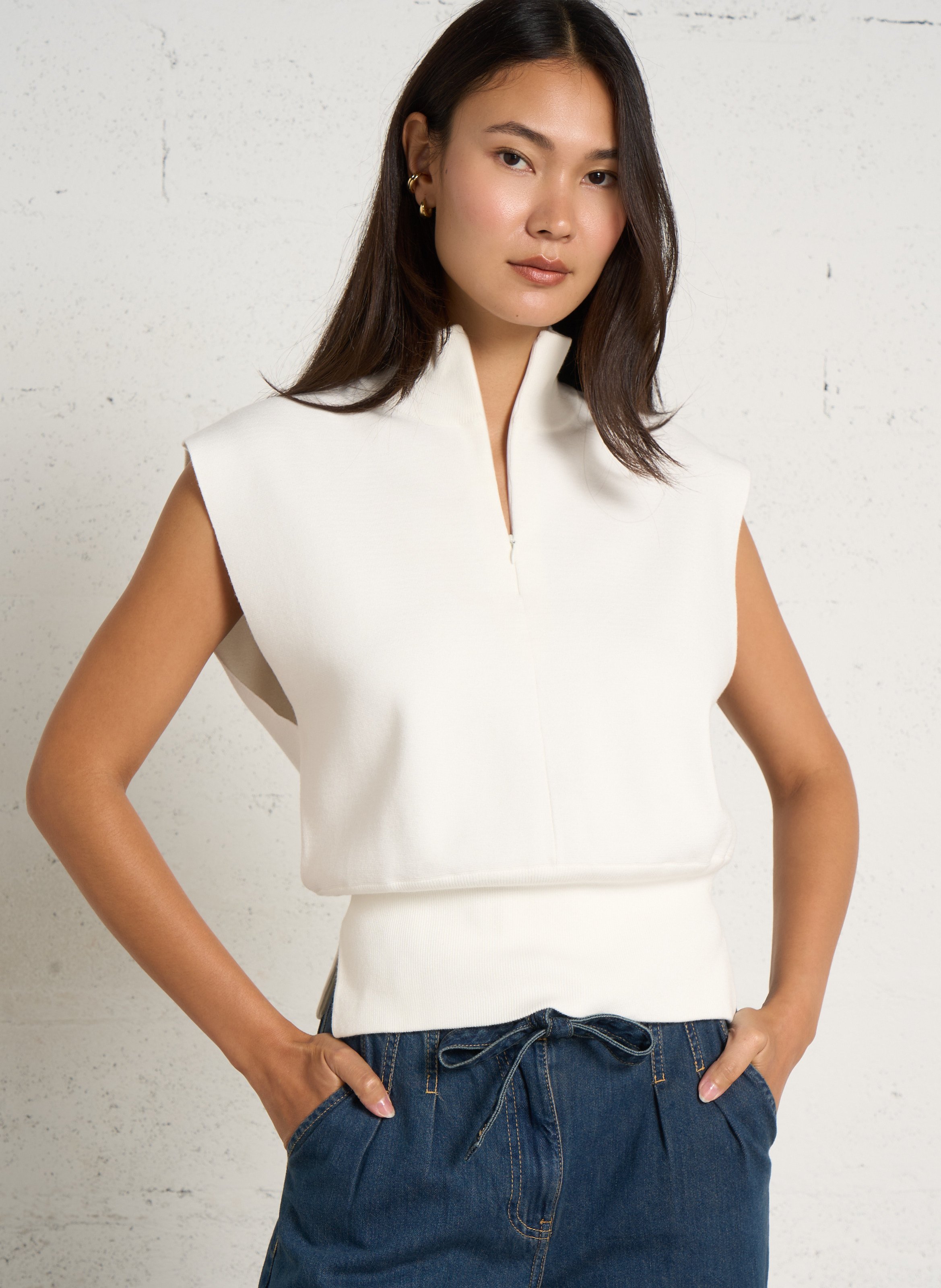 Pull droit sans manches col camionneur IKKS Blanc