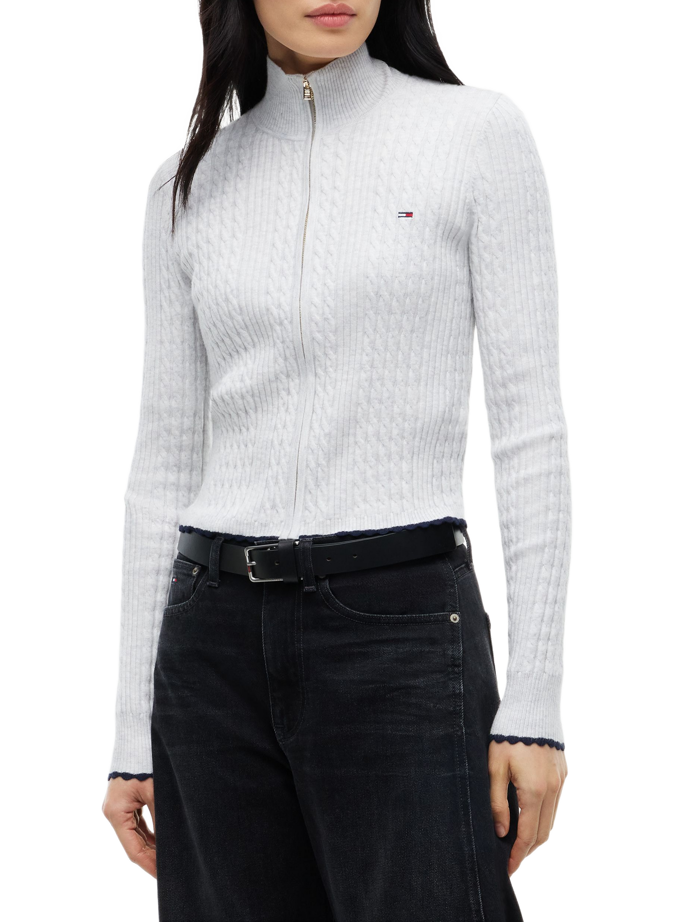 Plain fitted high-neck cardigan | Grey TOMMY HILFIGER Women