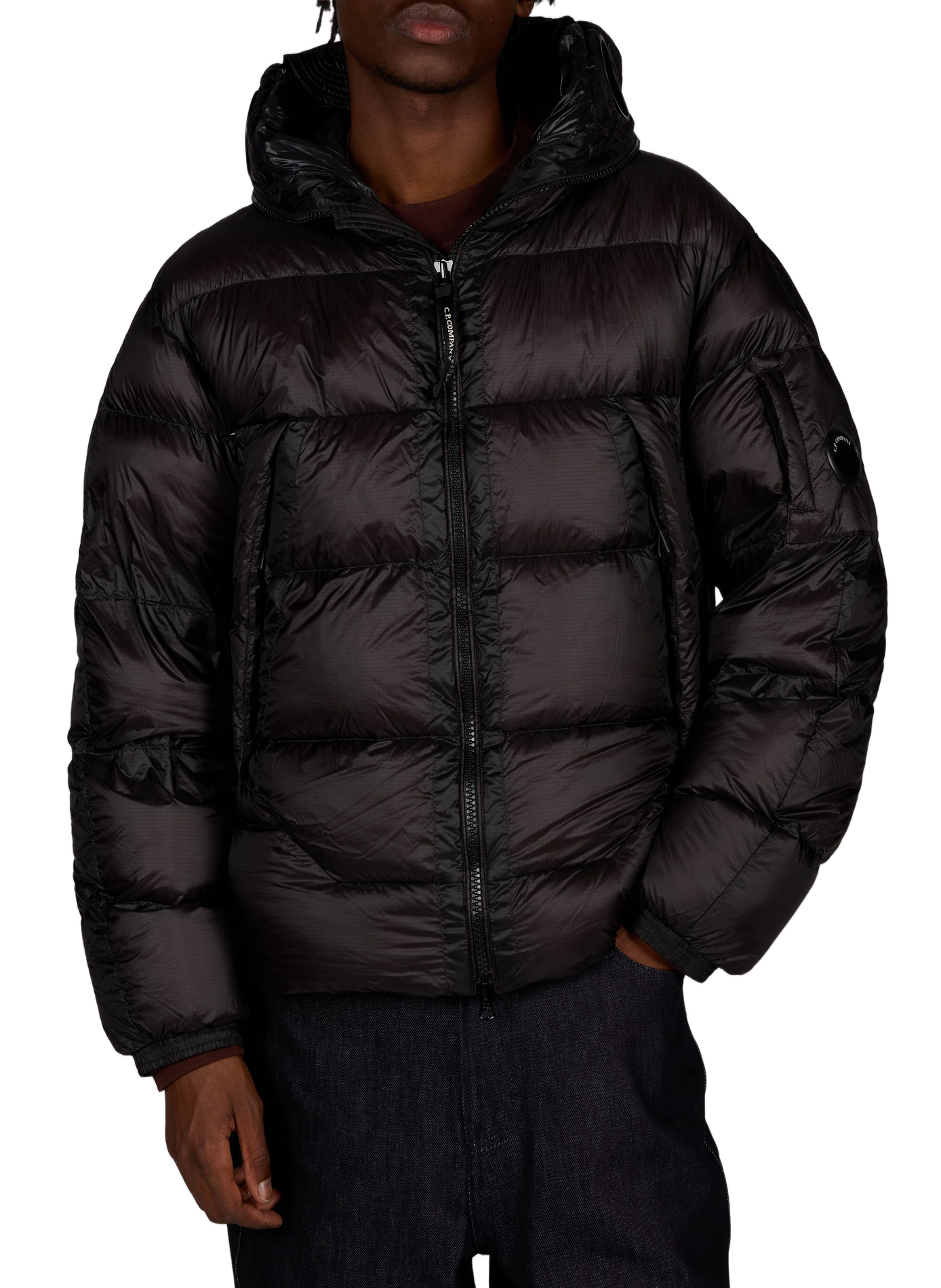 Doudoune droite à capuche unie CP COMPANY Noir