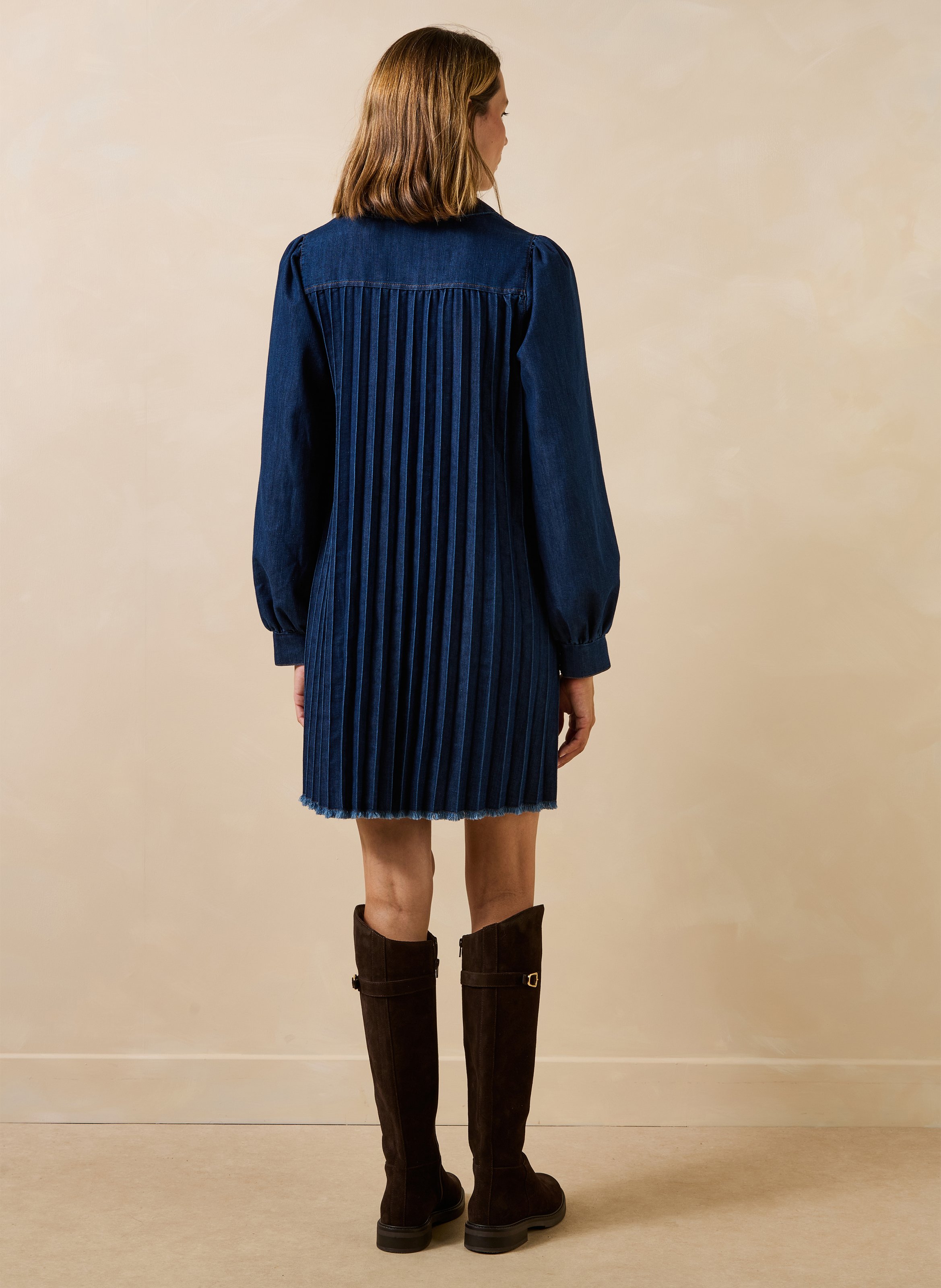 Korte, losvallende jurk van katoenmix LA FEE MARABOUTEE Blauw